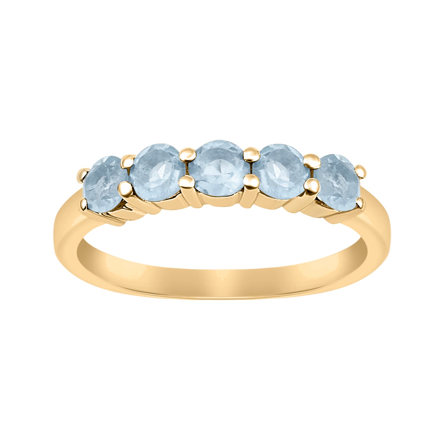 Aquamarine Five Stone Eternity Ring - Sterling Silver