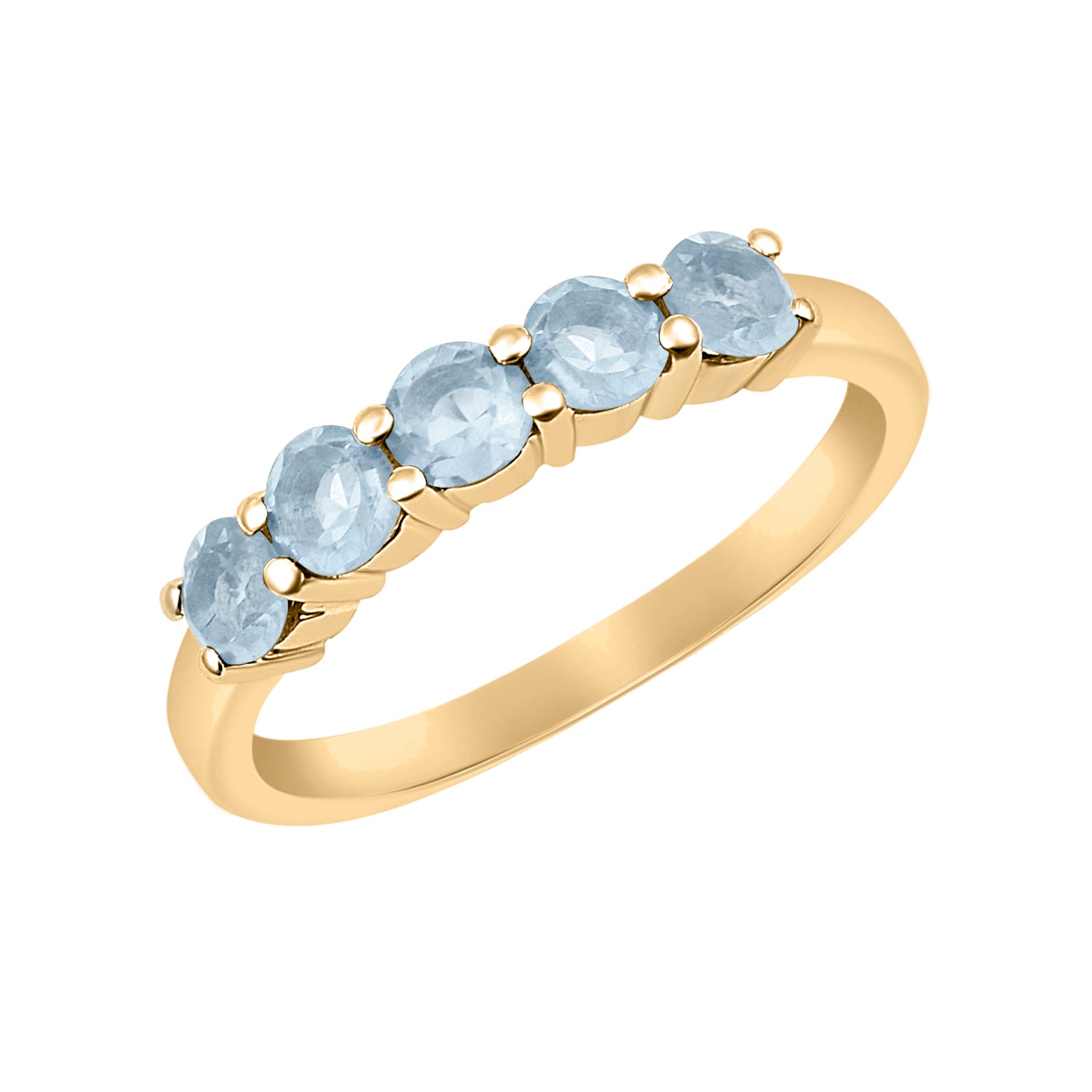 Aquamarine Five Stone Eternity Ring - Sterling Silver