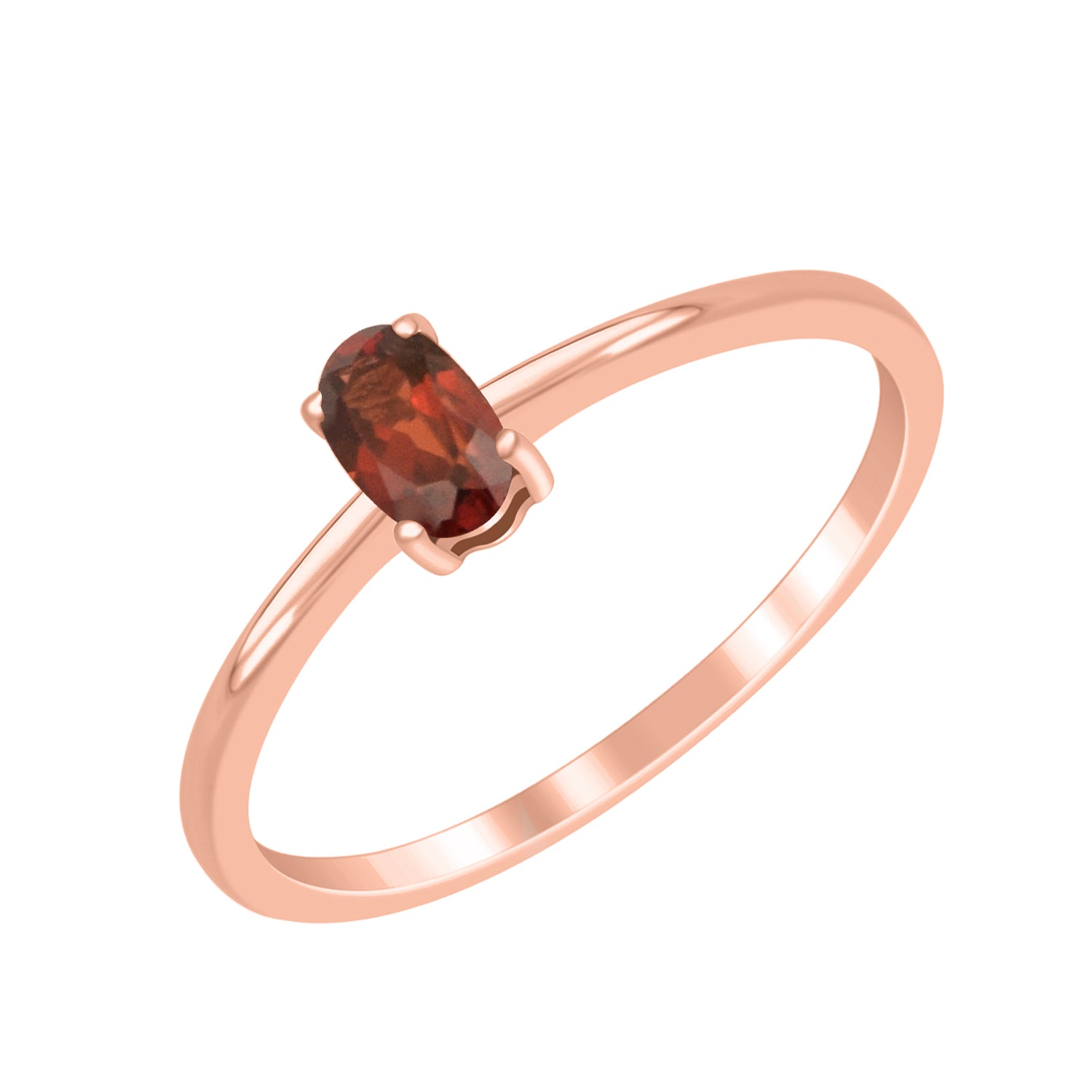 Garnet Solitaire Tiny Ring - Sterling Silver
