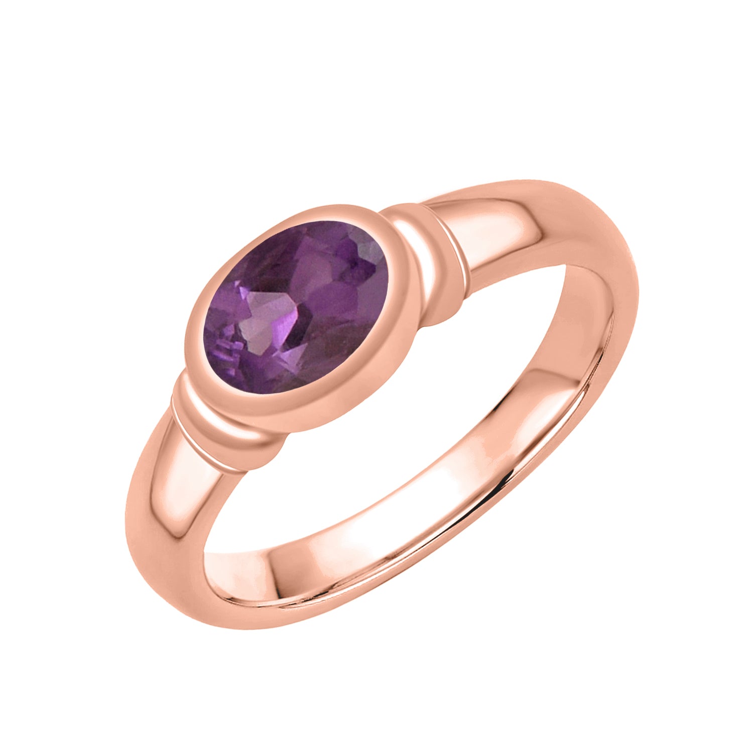 Amethyst Bezel Set Solitaire Ring - Sterling Silver