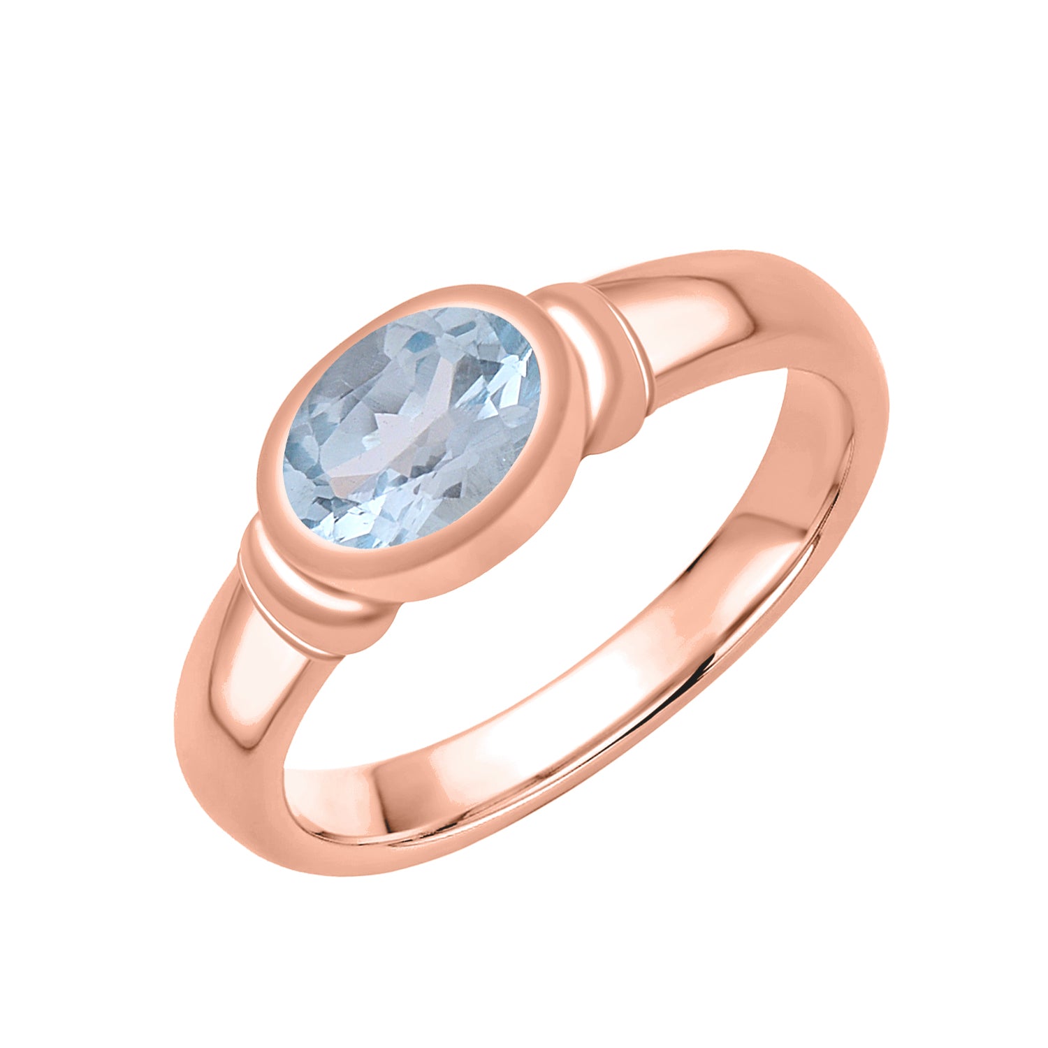 Aquamarine Bezel Set Solitaire Ring - Sterling Silver