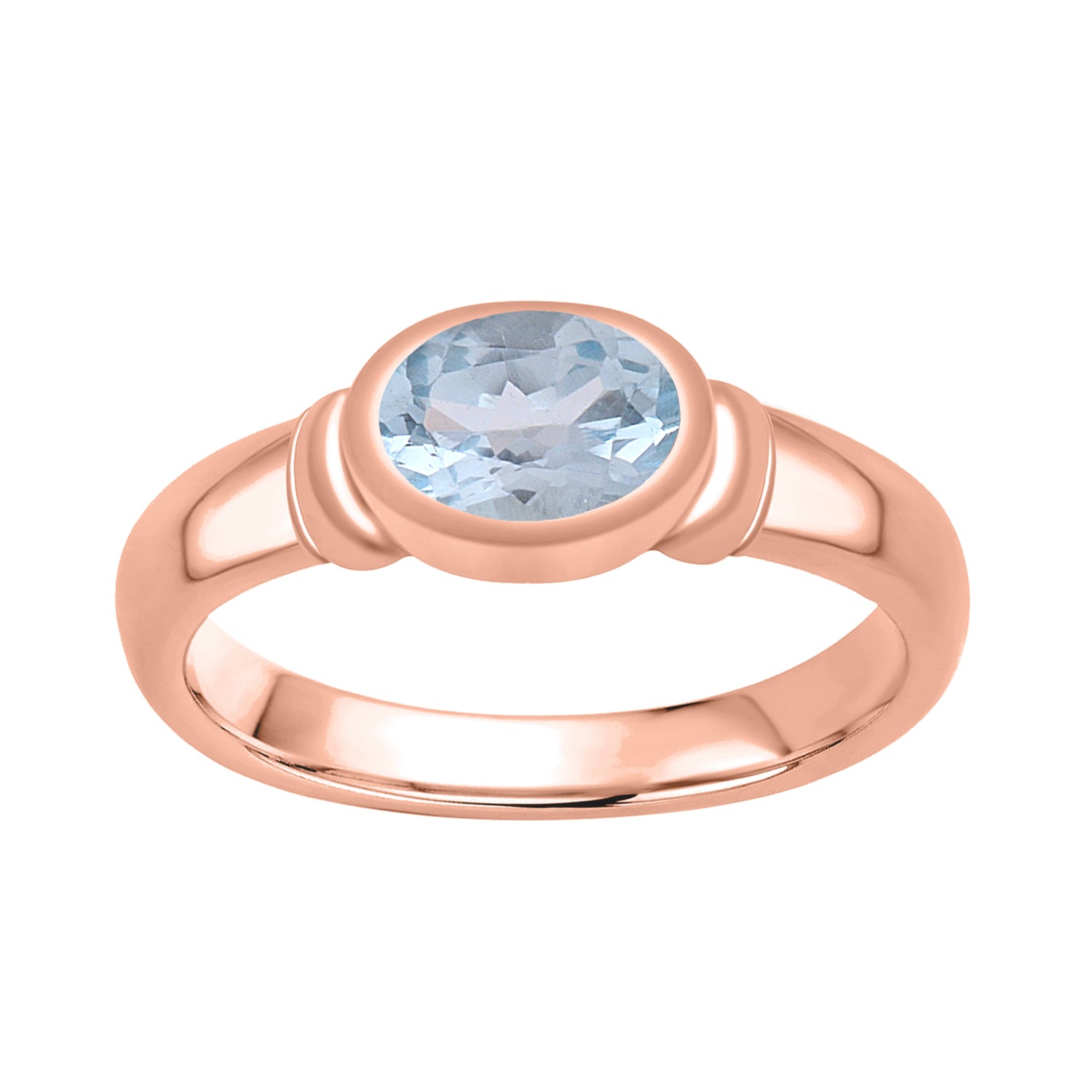 Aquamarine Bezel Set Solitaire Ring - Sterling Silver