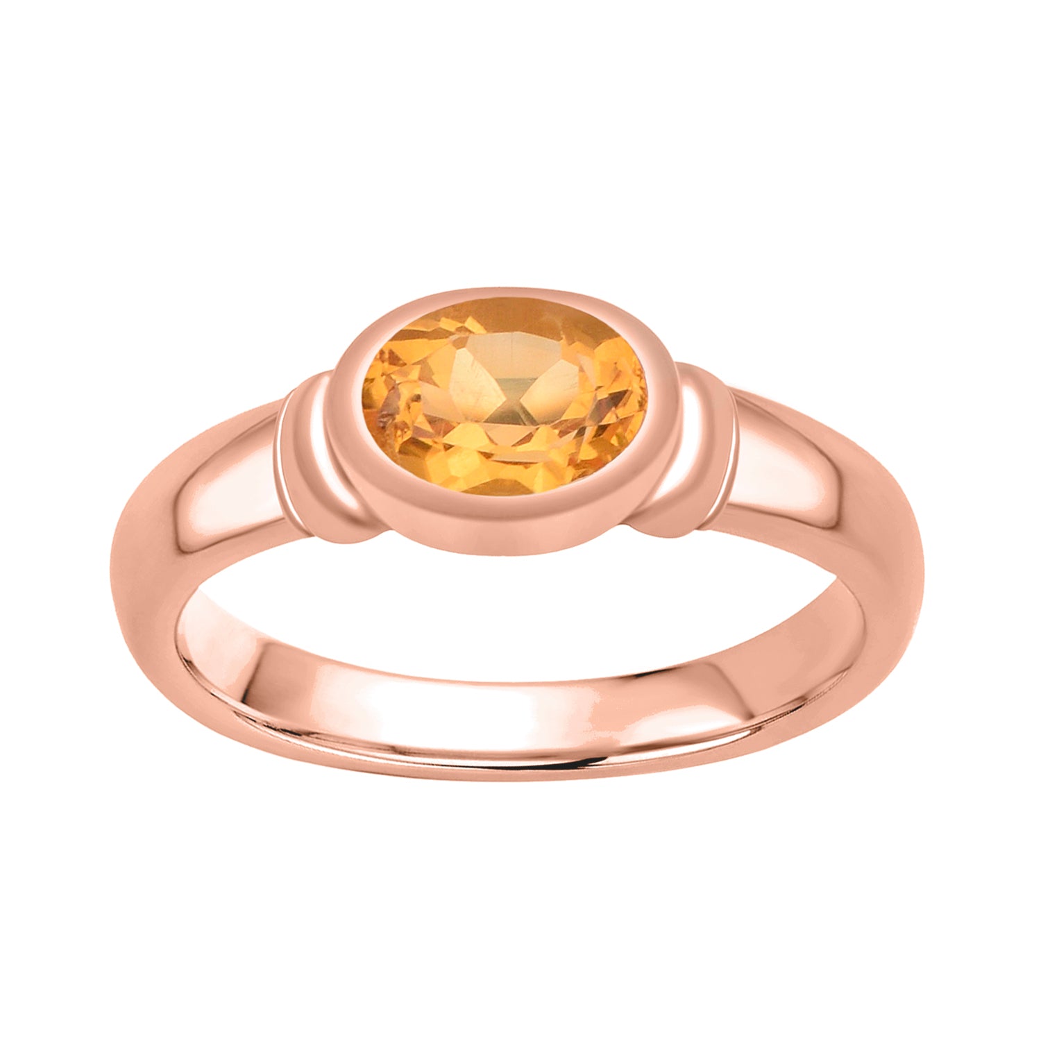 Citrine Bezel Set Solitaire Ring - Sterling Silver