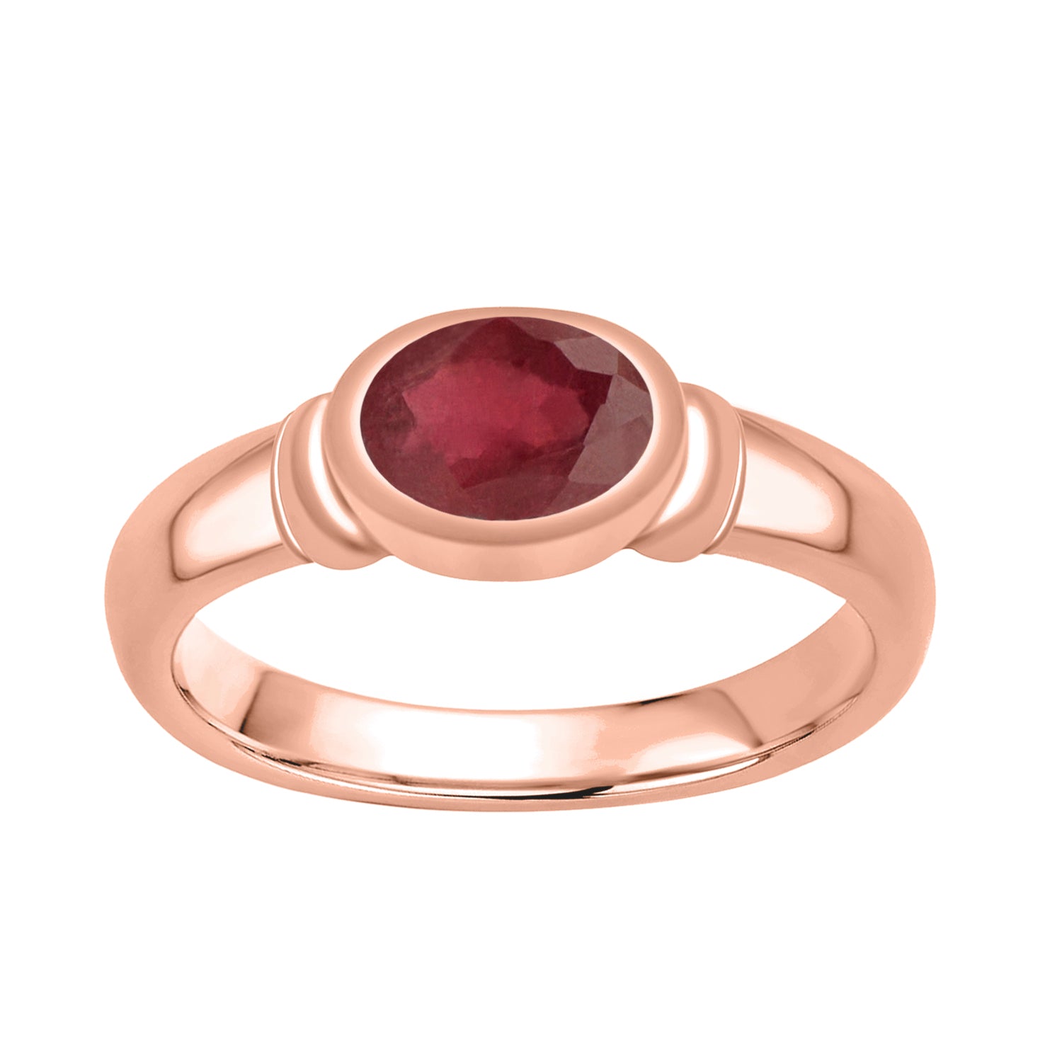 Ruby Bezel Set Solitaire Ring - Sterling Silver