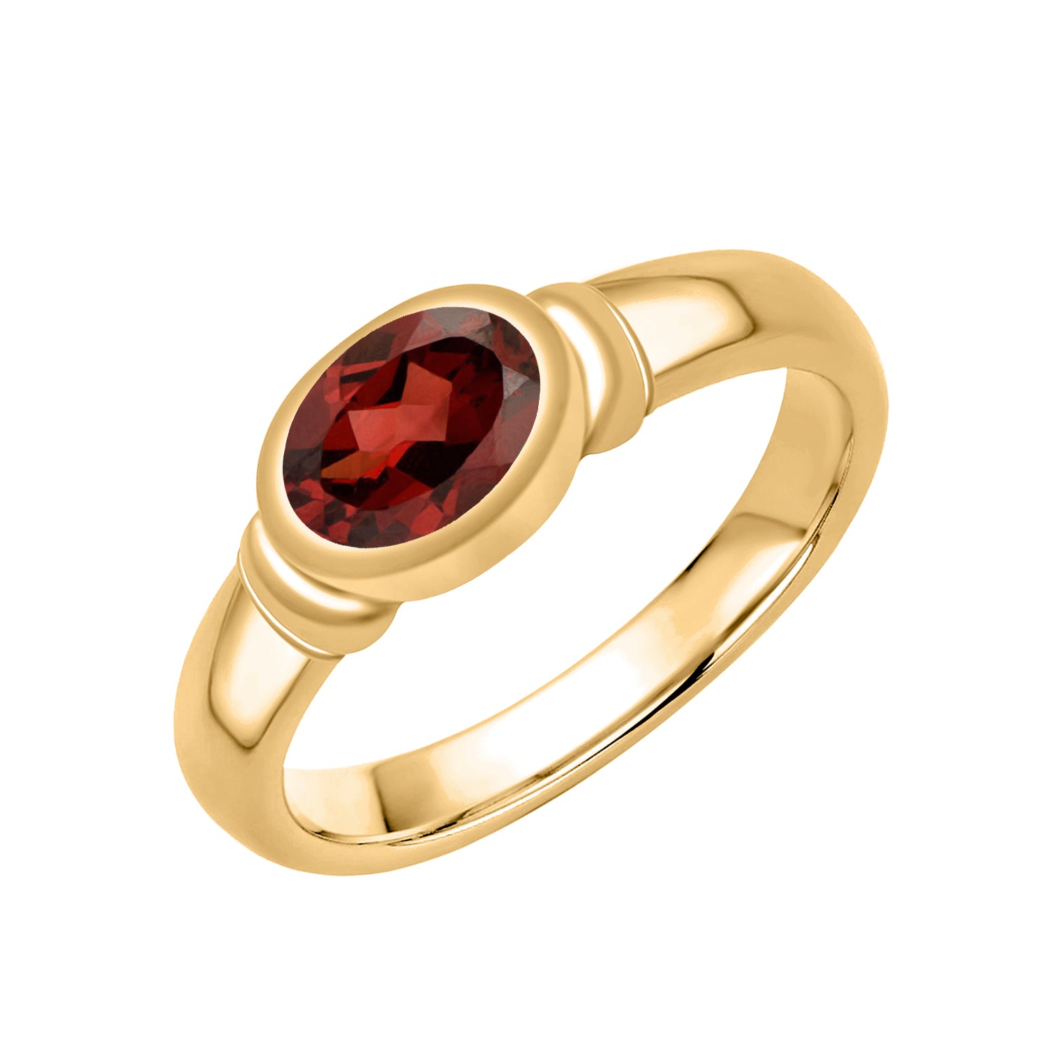 Garnet Bezel Set Solitaire Ring - Sterling Silver
