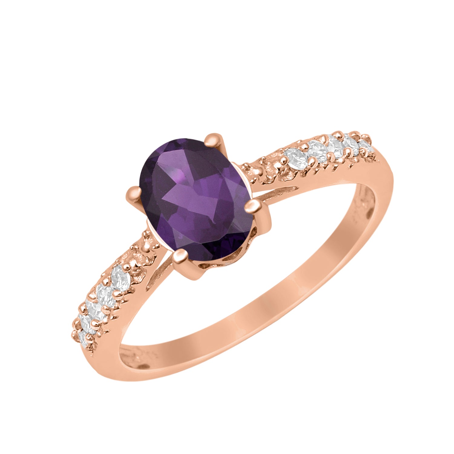 Amethyst Oval Solitaire Accents Ring -Sterling Silver