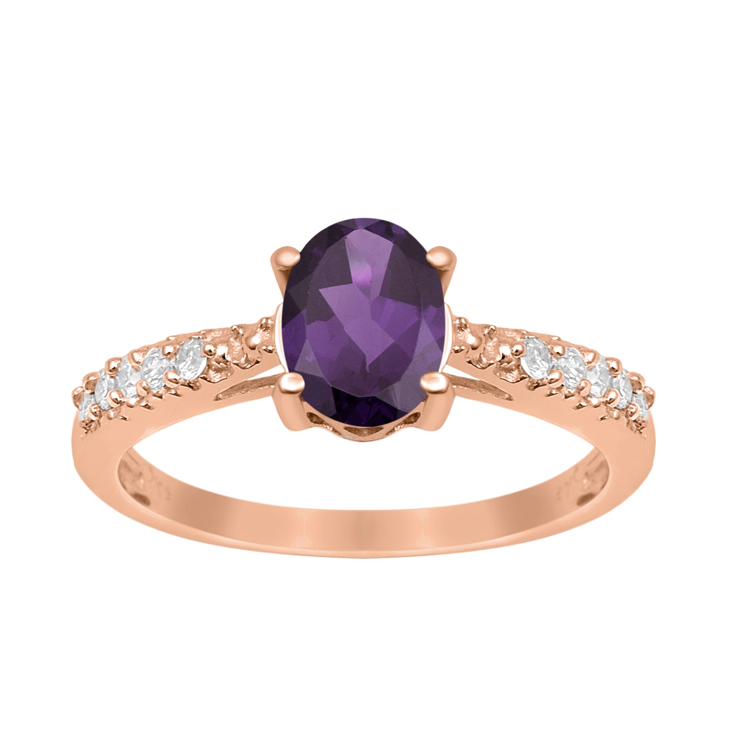 Amethyst Oval Solitaire Accents Ring -Sterling Silver