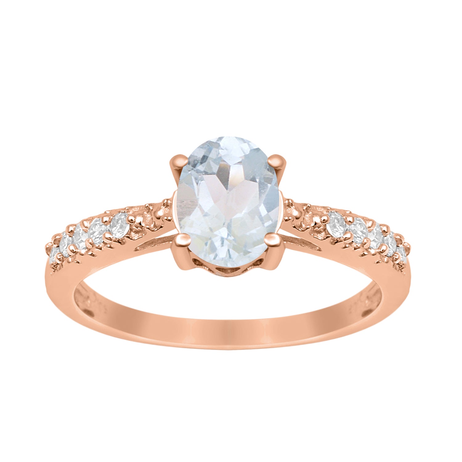 Aquamarine Oval Solitaire Accents Ring -Sterling Silver