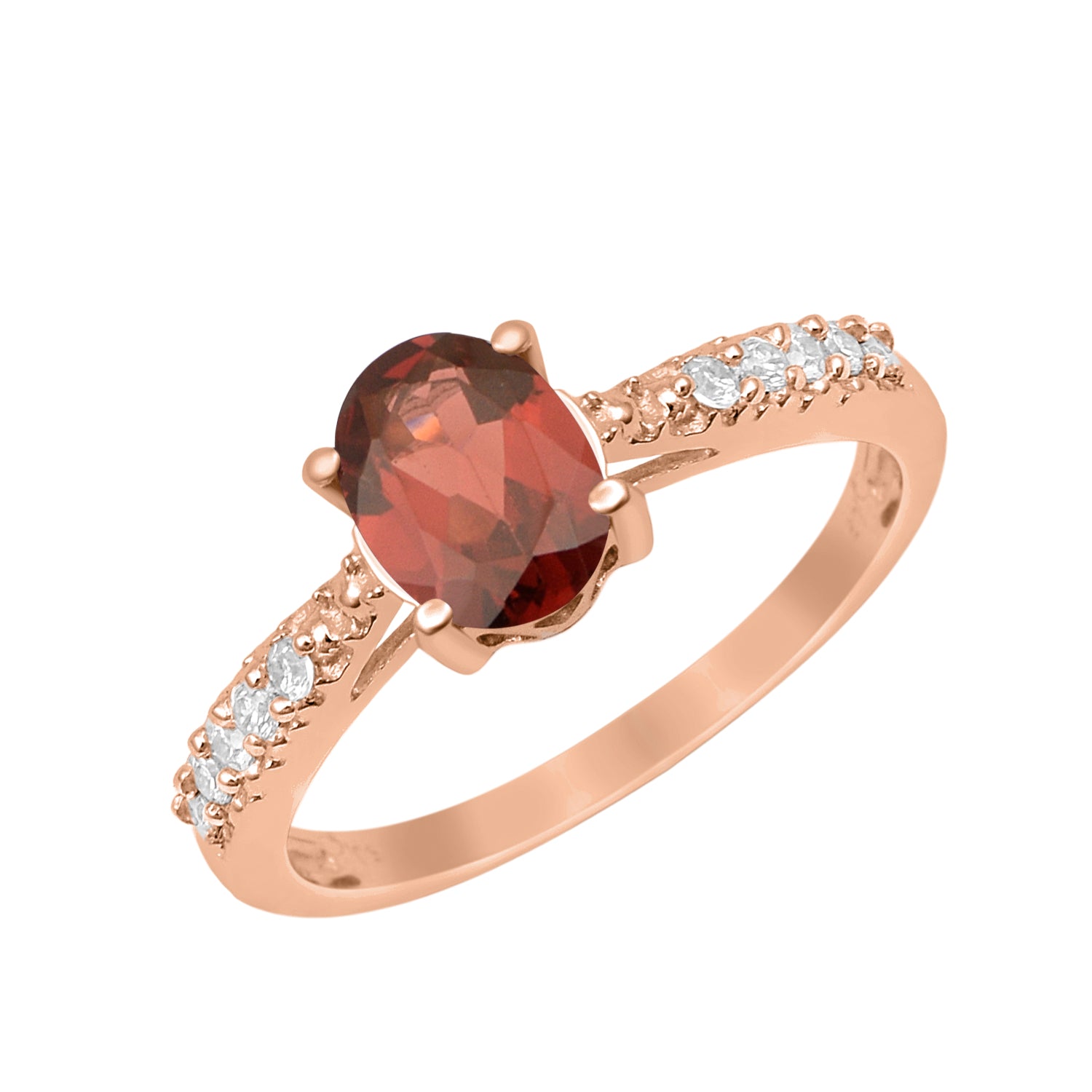 Garnet Oval Solitaire Accents Ring -Sterling Silver