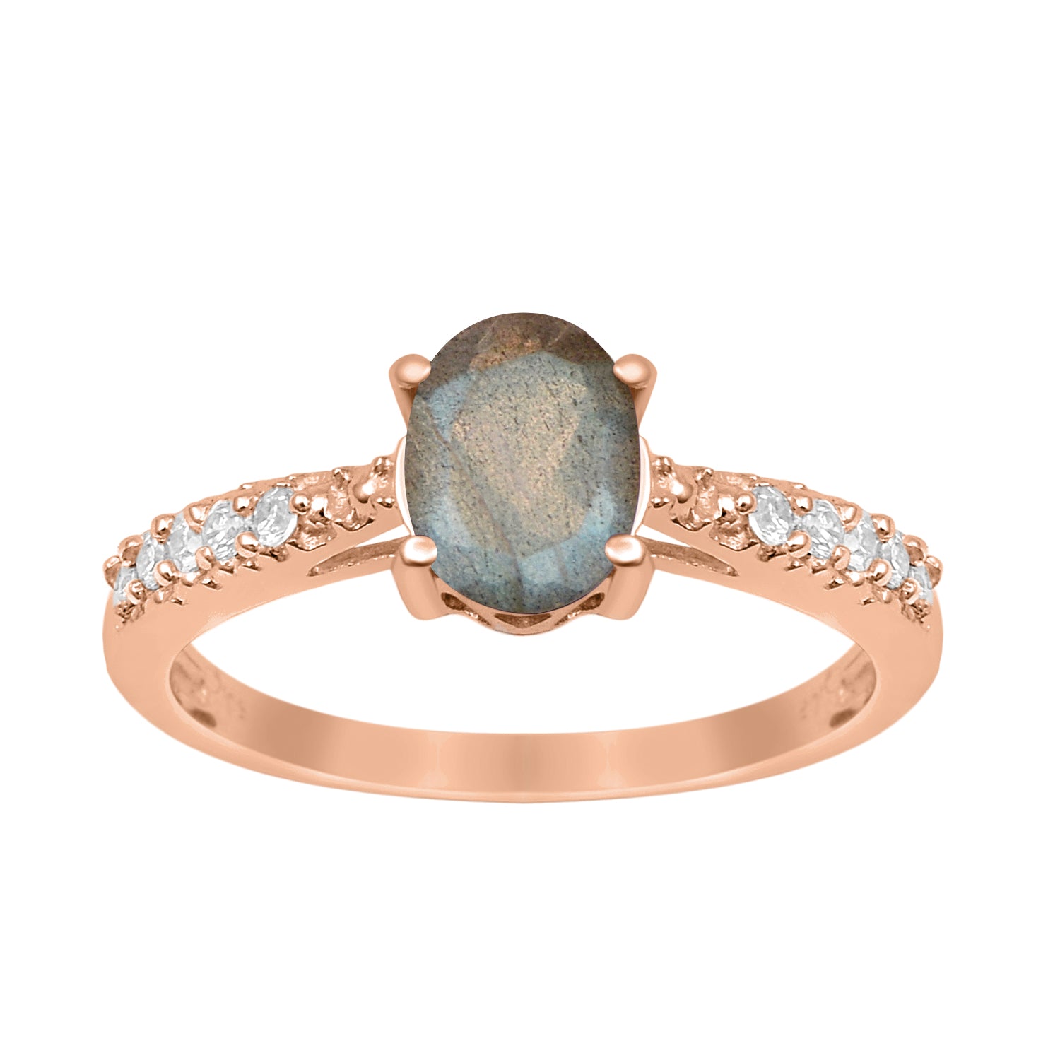 Labradorite Oval Solitaire Accents Ring -Sterling Silver
