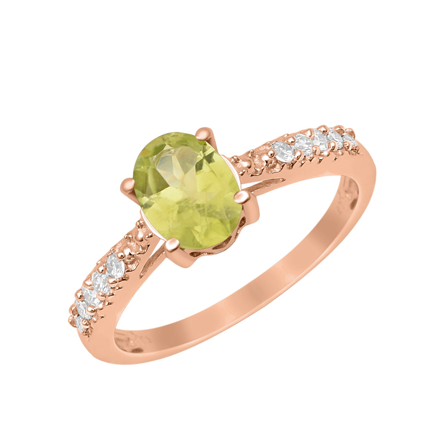 Peridot Oval Solitaire Accents Ring -Sterling Silver