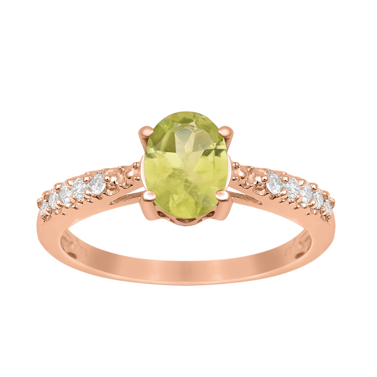 Peridot Oval Solitaire Accents Ring -Sterling Silver