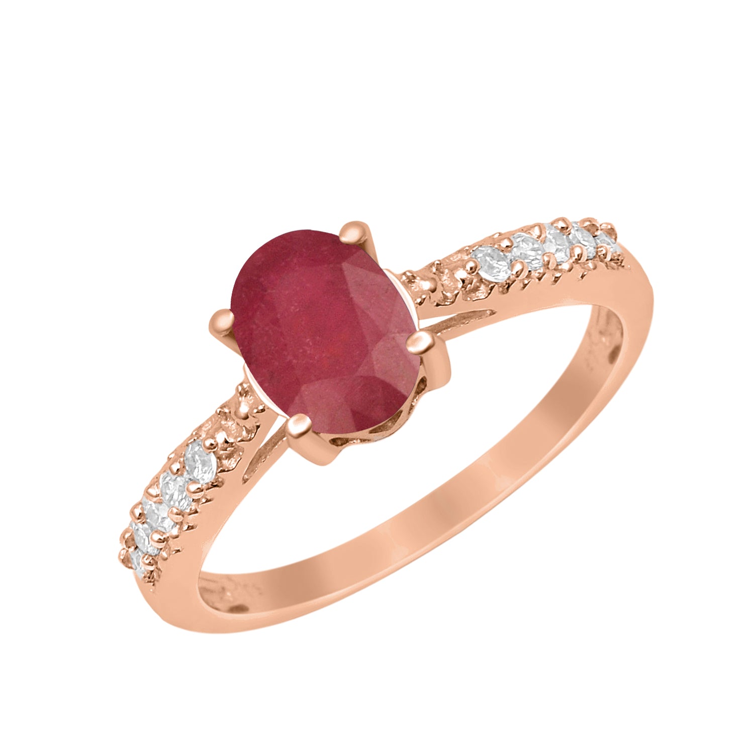 Ruby Oval Solitaire Accents Ring -Sterling Silver