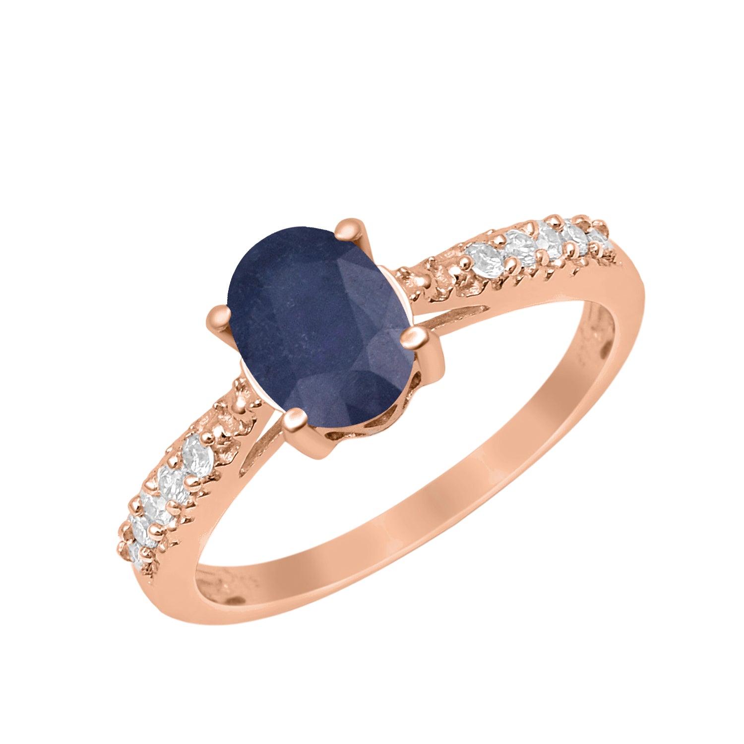 Blue Sapphire Oval Solitaire Accents Ring -Sterling Silver
