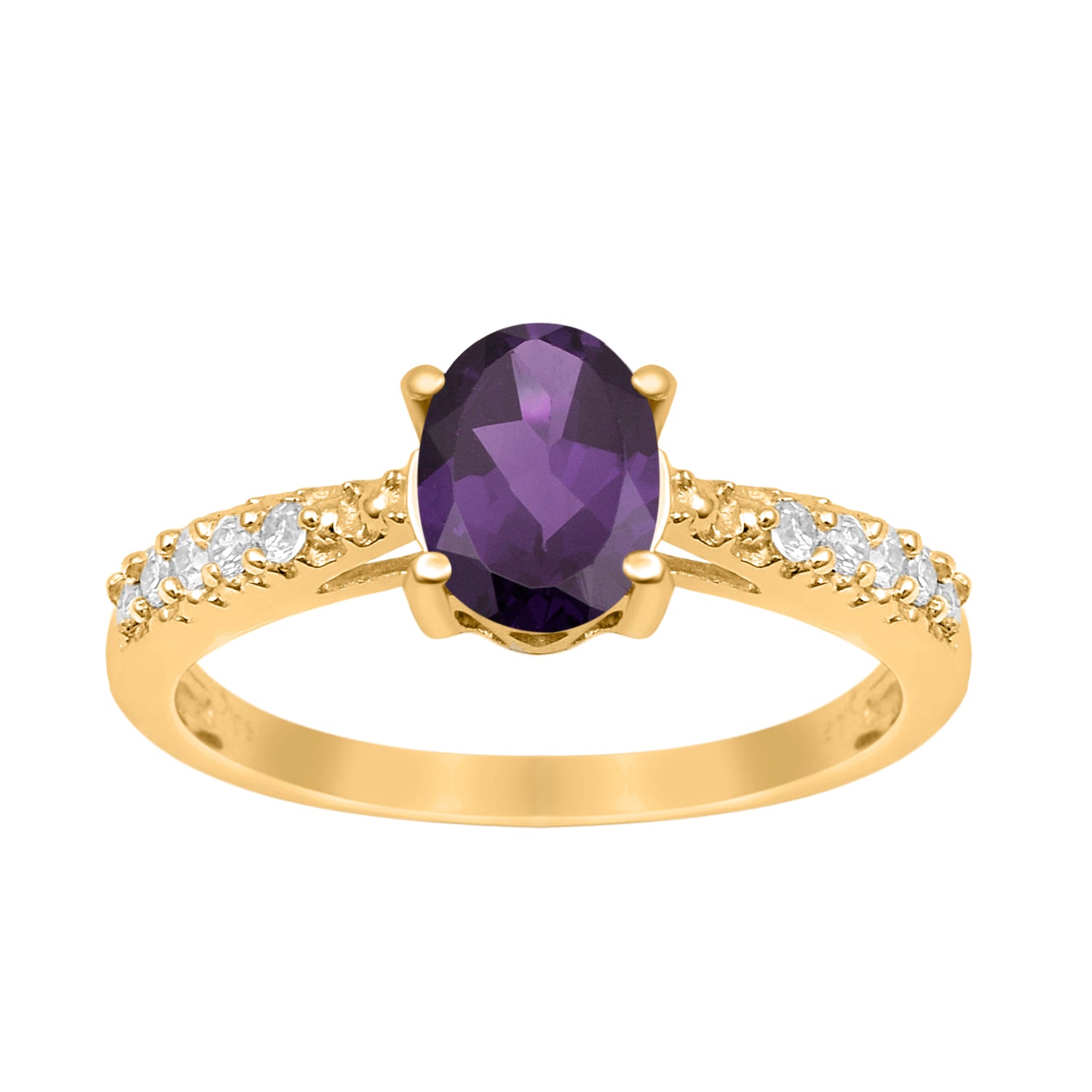 Amethyst Oval Solitaire Accents Ring -Sterling Silver