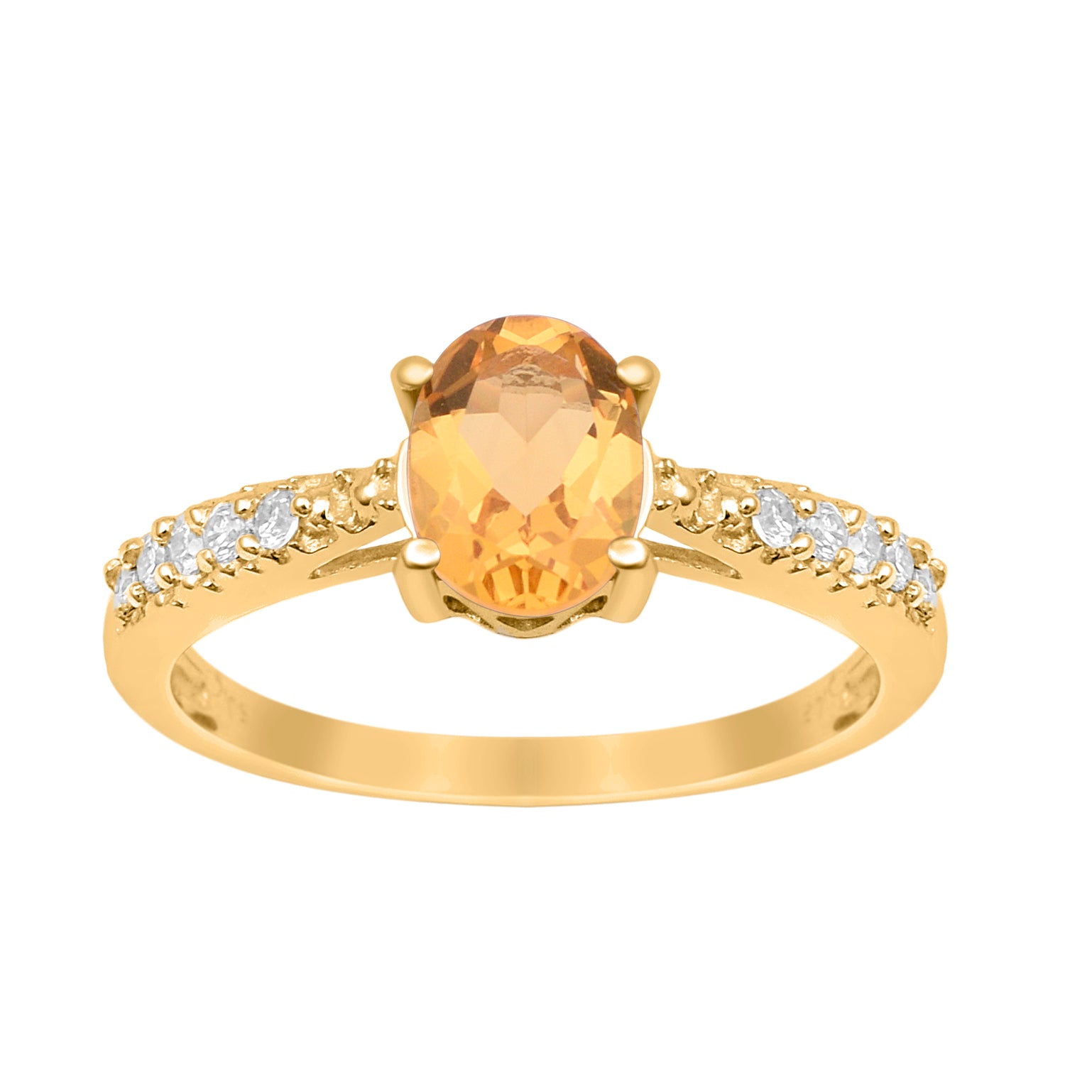 Citrine Oval Solitaire Accents Ring -Sterling Silver