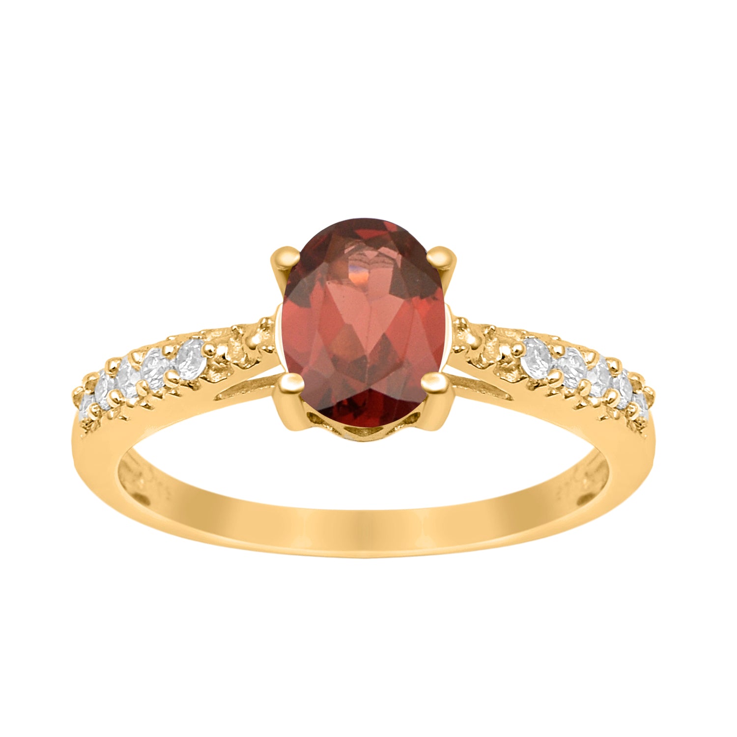 Garnet Oval Solitaire Accents Ring -Sterling Silver