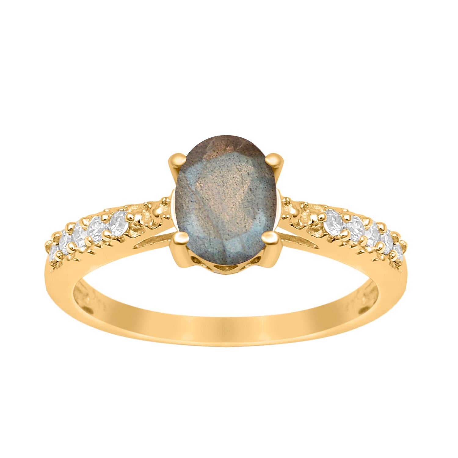 Labradorite Oval Solitaire Accents Ring -Sterling Silver