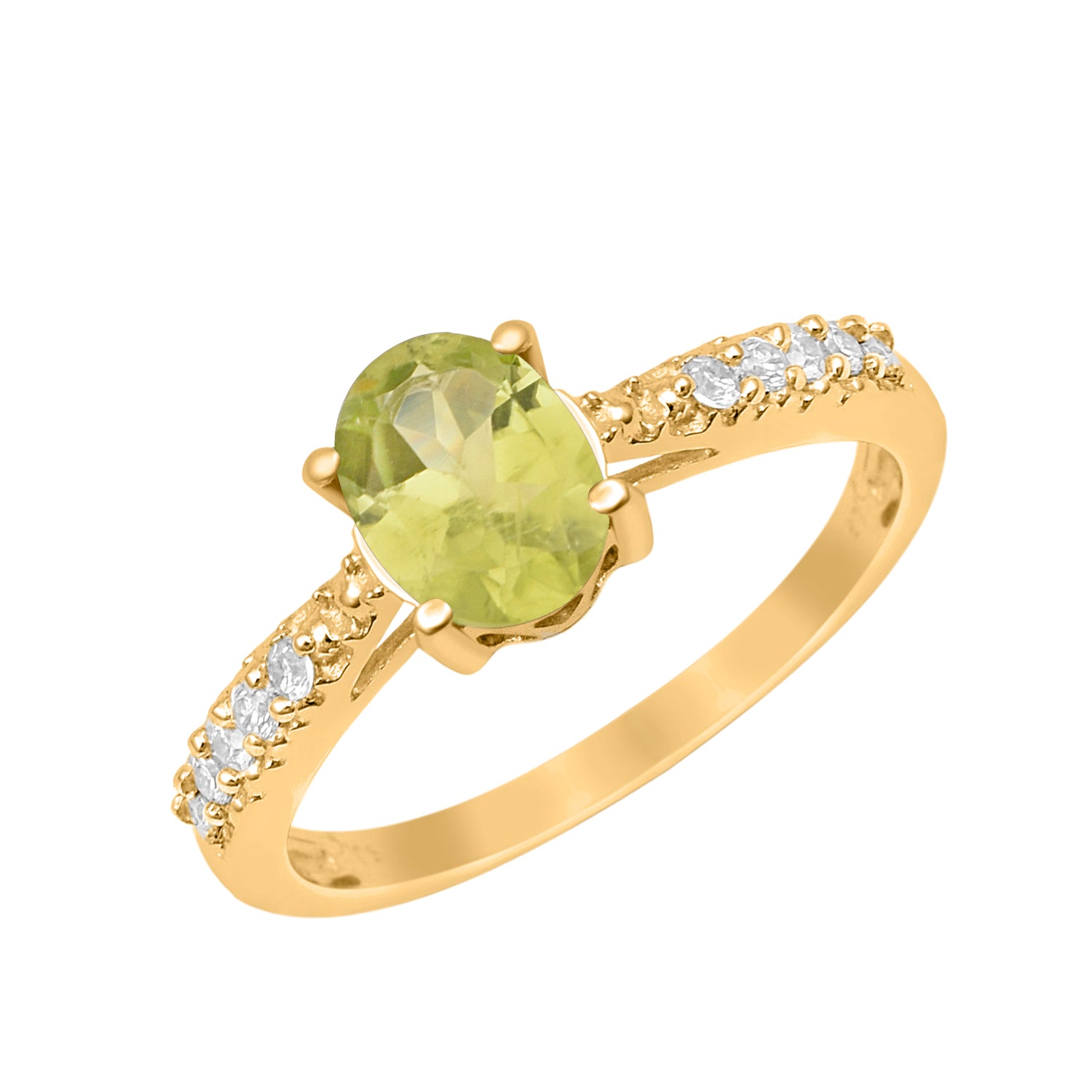 Peridot Oval Solitaire Accents Ring -Sterling Silver