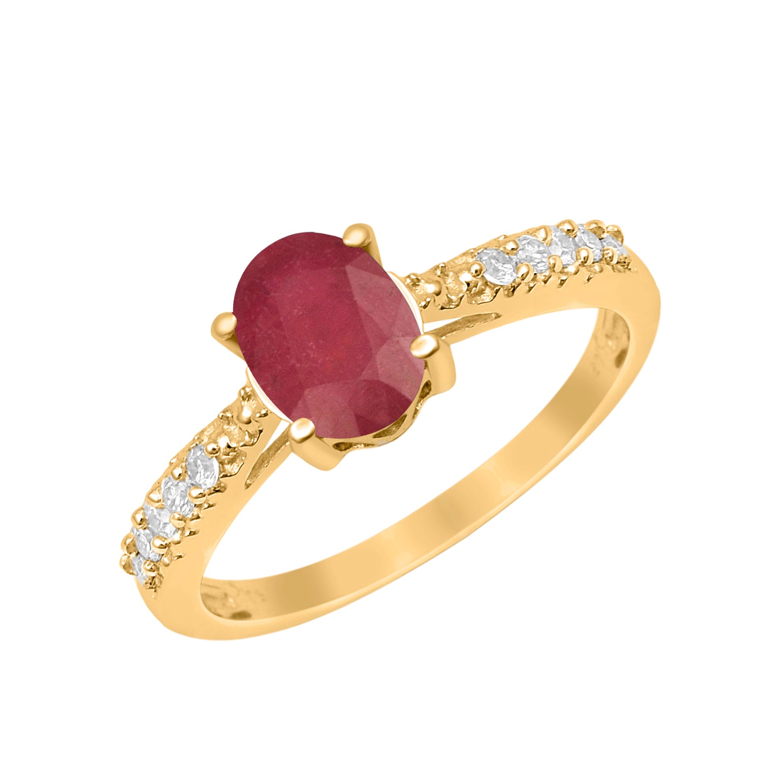 Ruby Oval Solitaire Accents Ring -Sterling Silver