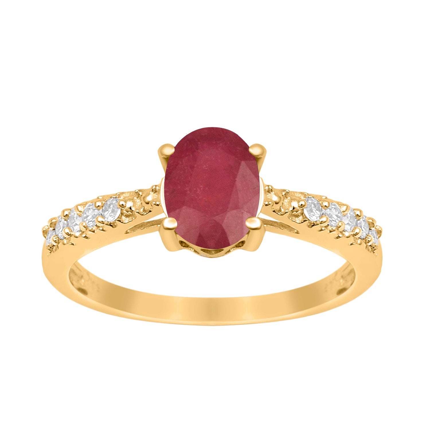 Ruby Oval Solitaire Accents Ring -Sterling Silver