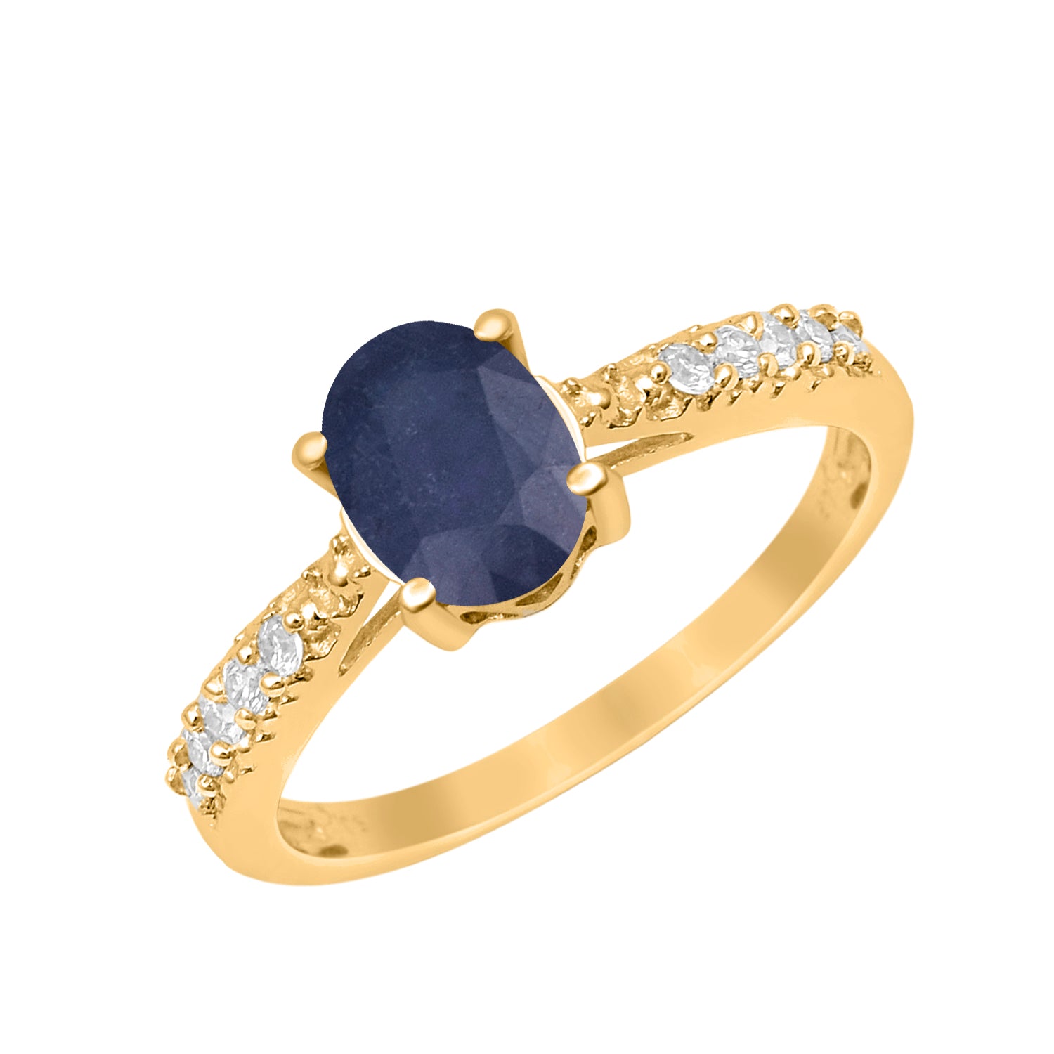 Blue Sapphire Oval Solitaire Accents Ring -Sterling Silver