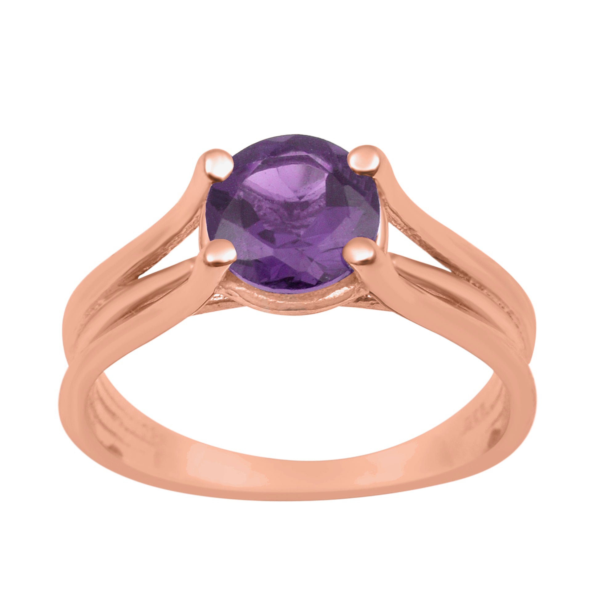 Amethyst Round 8mm Solitaire Ring - Sterling Silver