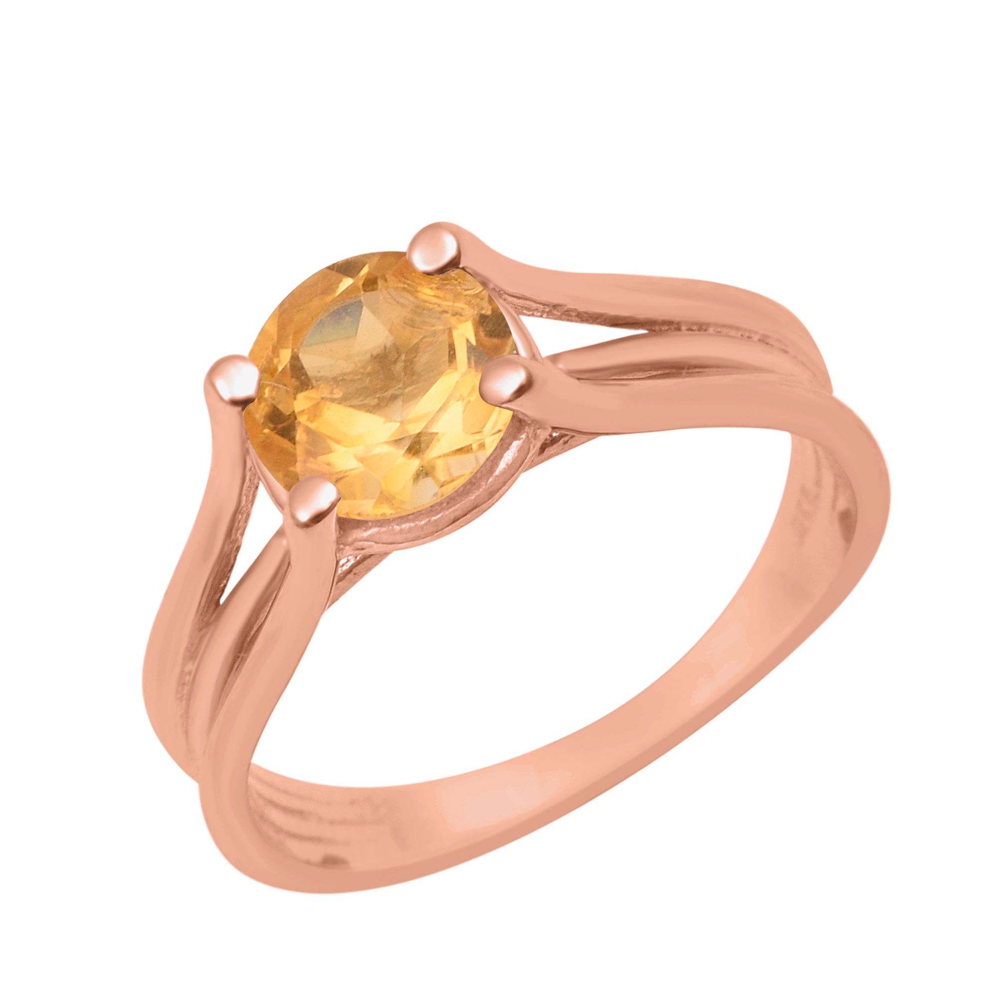 Citrine Round 8mm Solitaire Ring - Sterling Silver