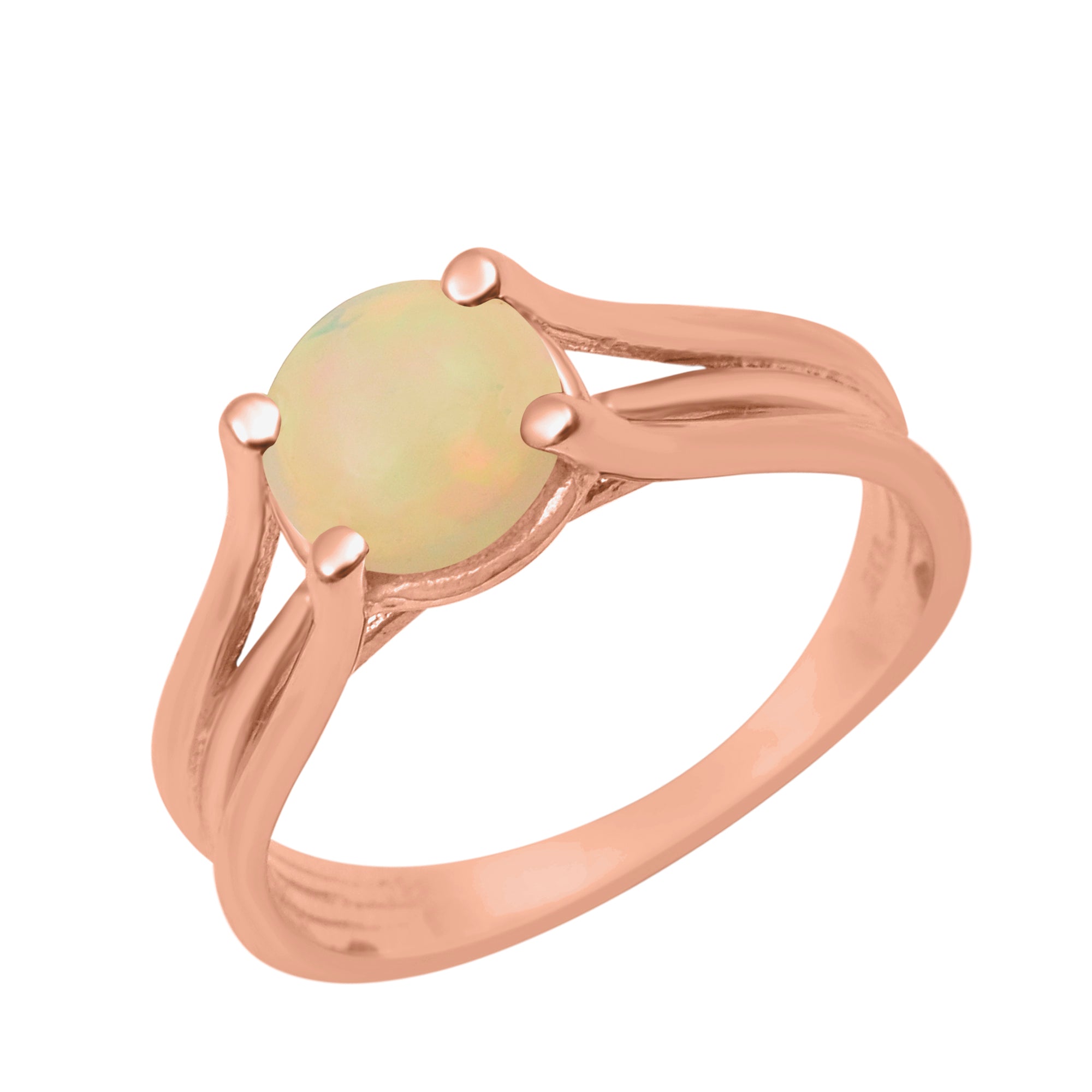 Opal Round 8mm Solitaire Ring - Sterling Silver