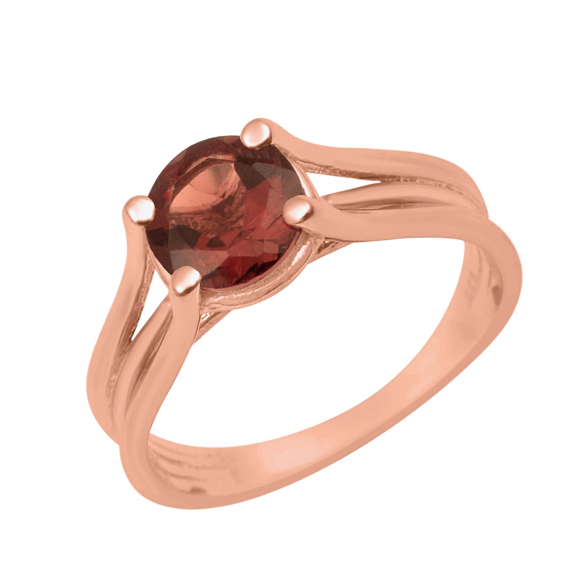 Garnet Round 8mm Solitaire Ring - Sterling Silver