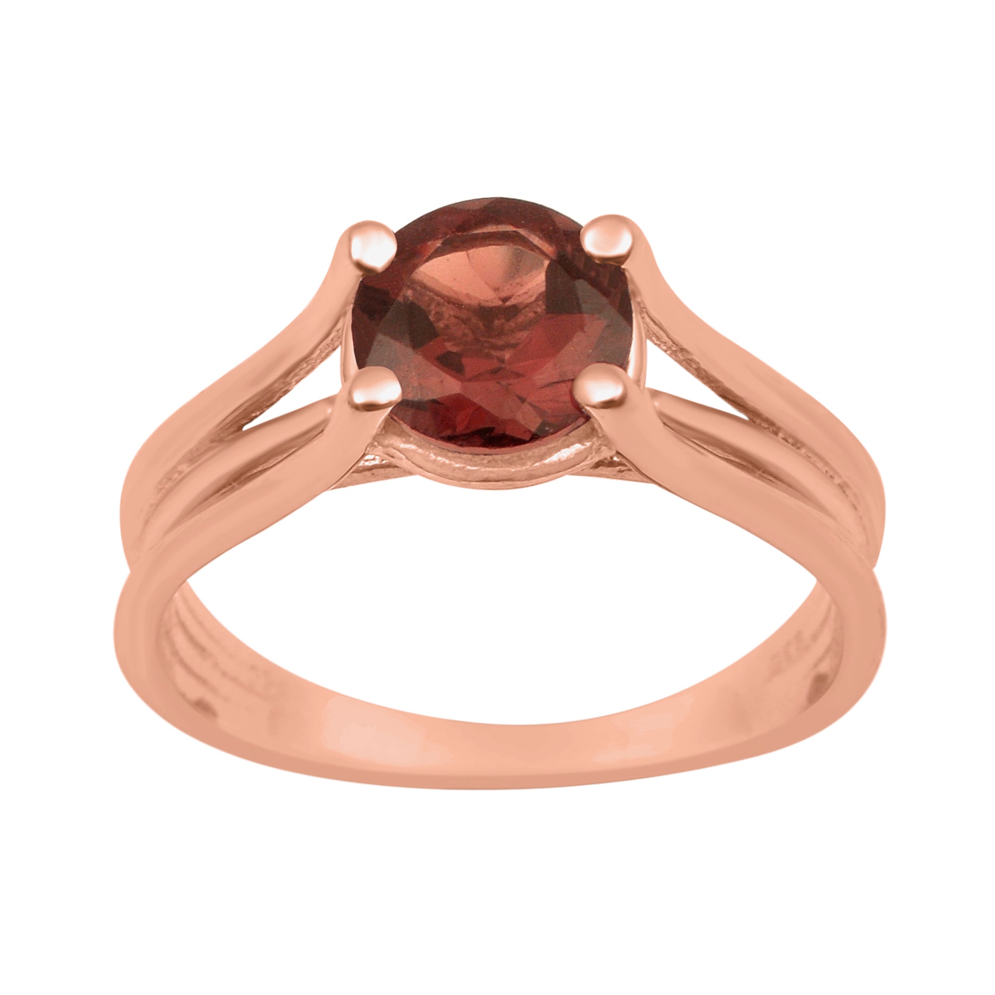 Garnet Round 8mm Solitaire Ring - Sterling Silver