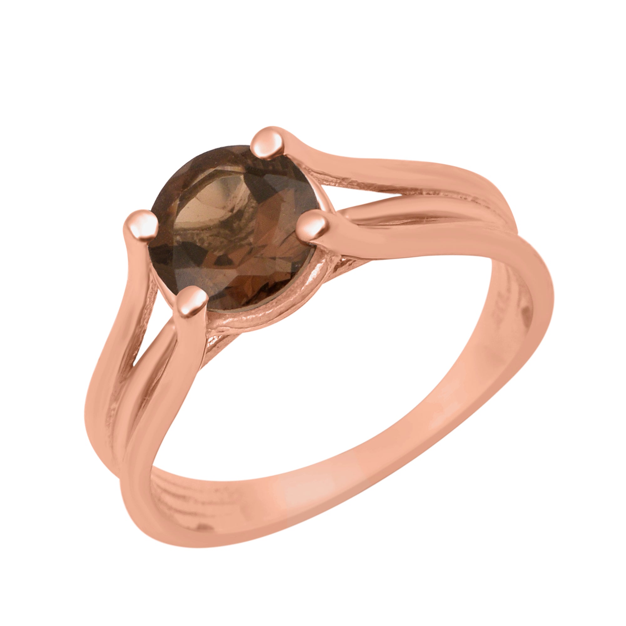 Smoky Quartz Round 8mm Solitaire Ring - Sterling Silver