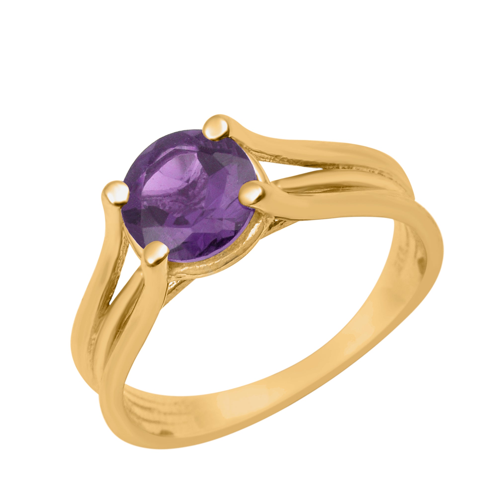 Amethyst Round 8mm Solitaire Ring - Sterling Silver
