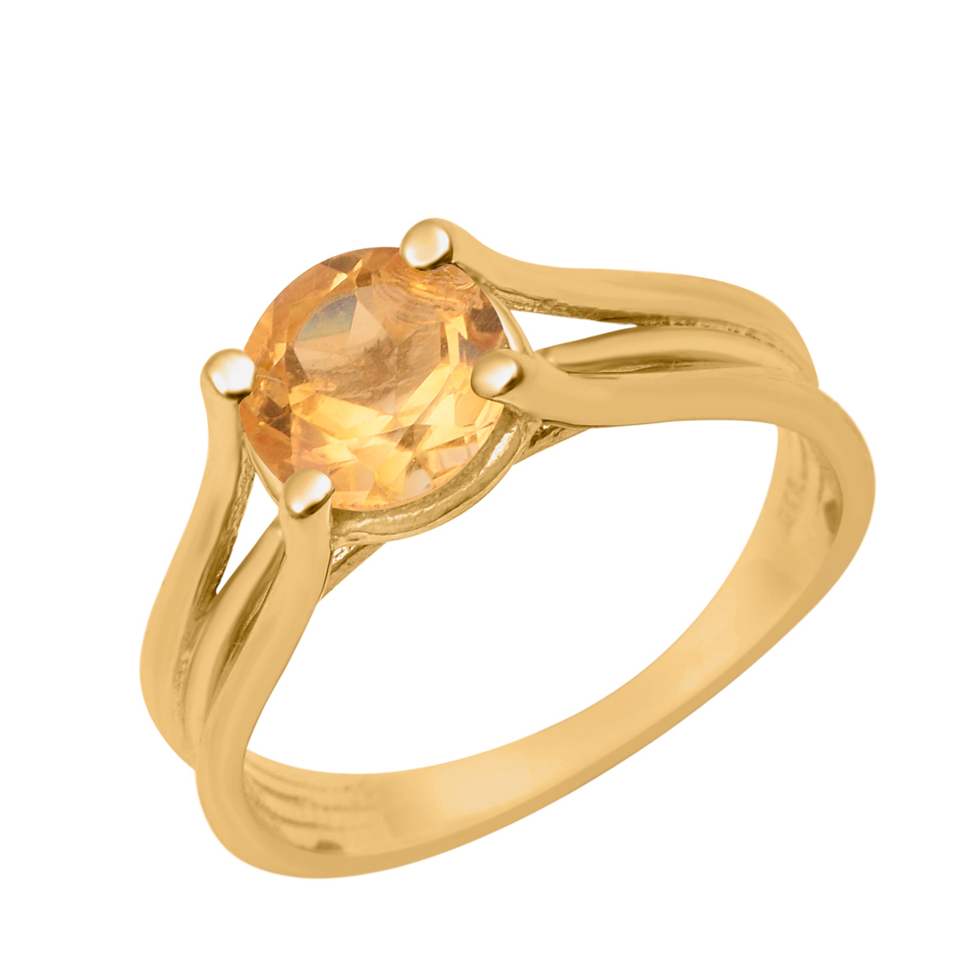 Citrine Round 8mm Solitaire Ring - Sterling Silver