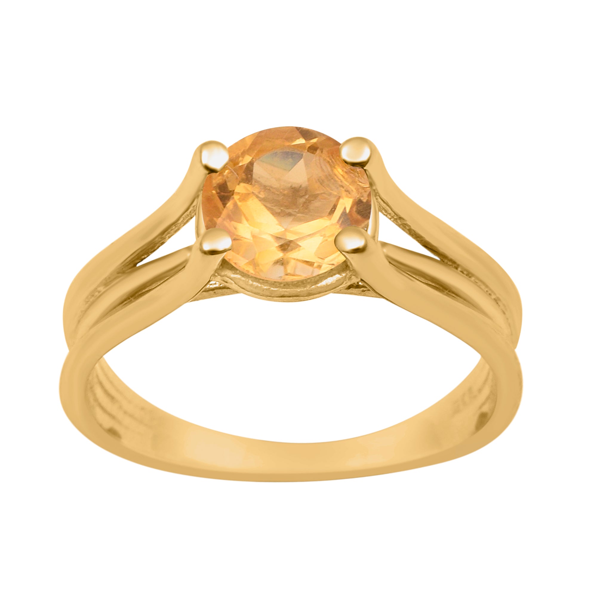 Citrine Round 8mm Solitaire Ring - Sterling Silver