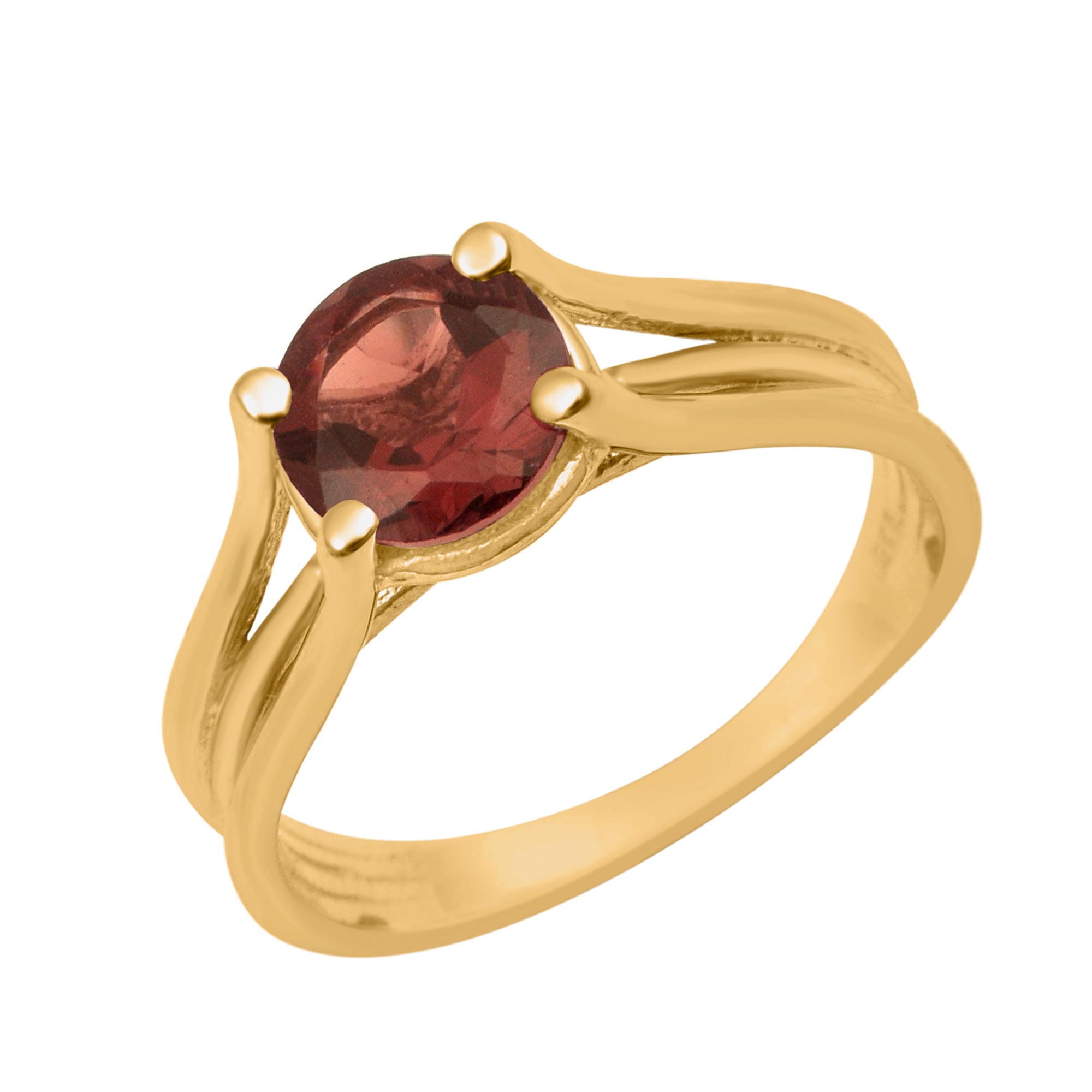 Garnet Round 8mm Solitaire Ring - Sterling Silver