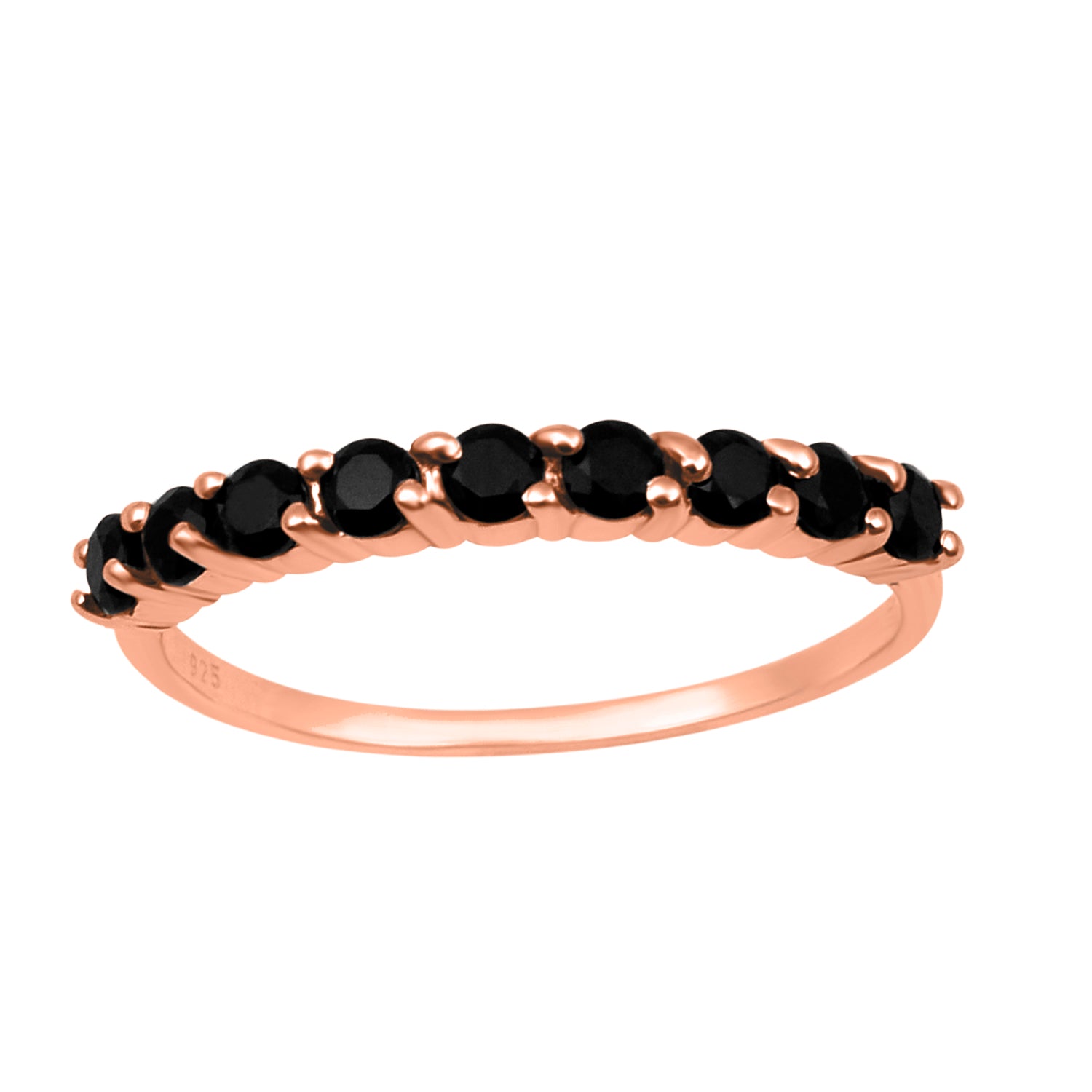 Black Spinel Halt Eternity Stackable Ring - Sterling Silver