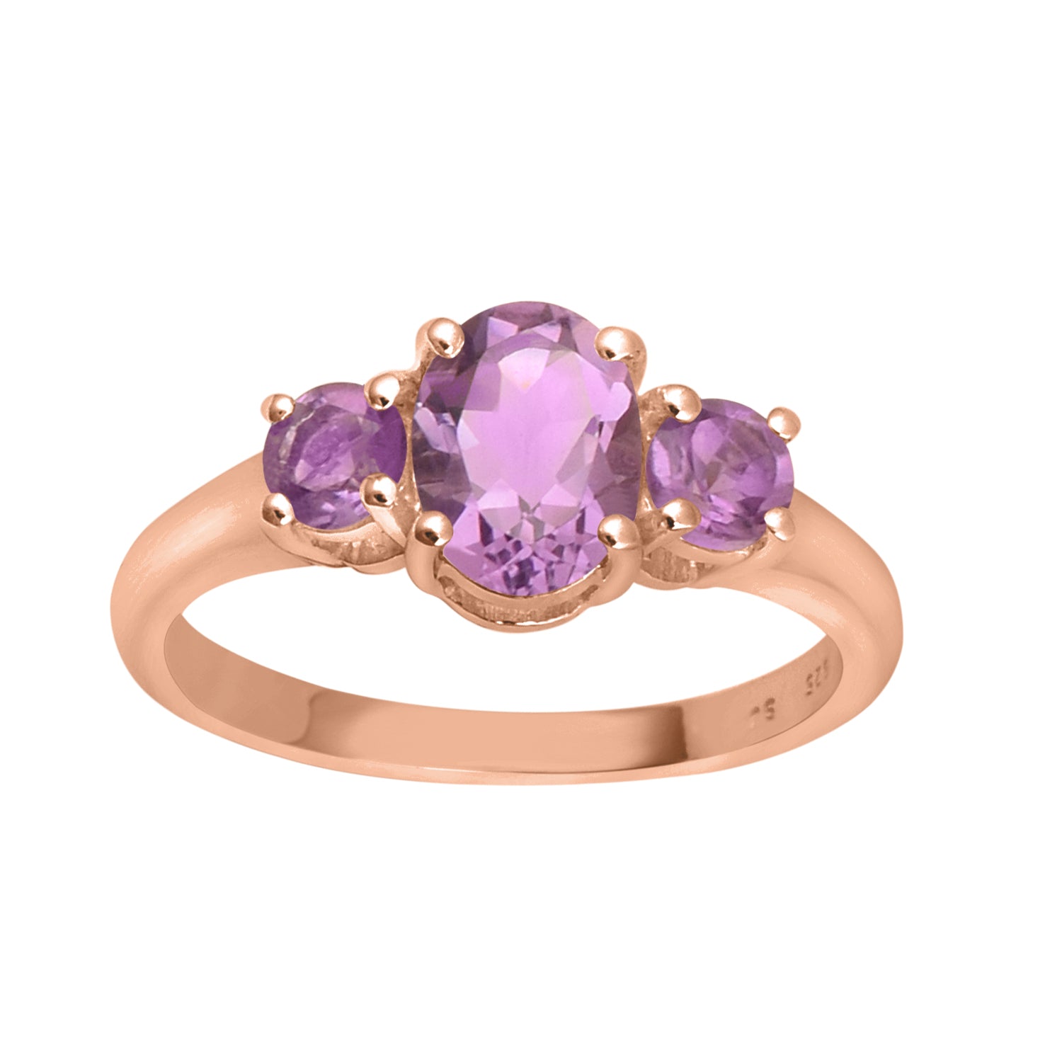 Amethyst Three-Stone Ring -Sterling Silver