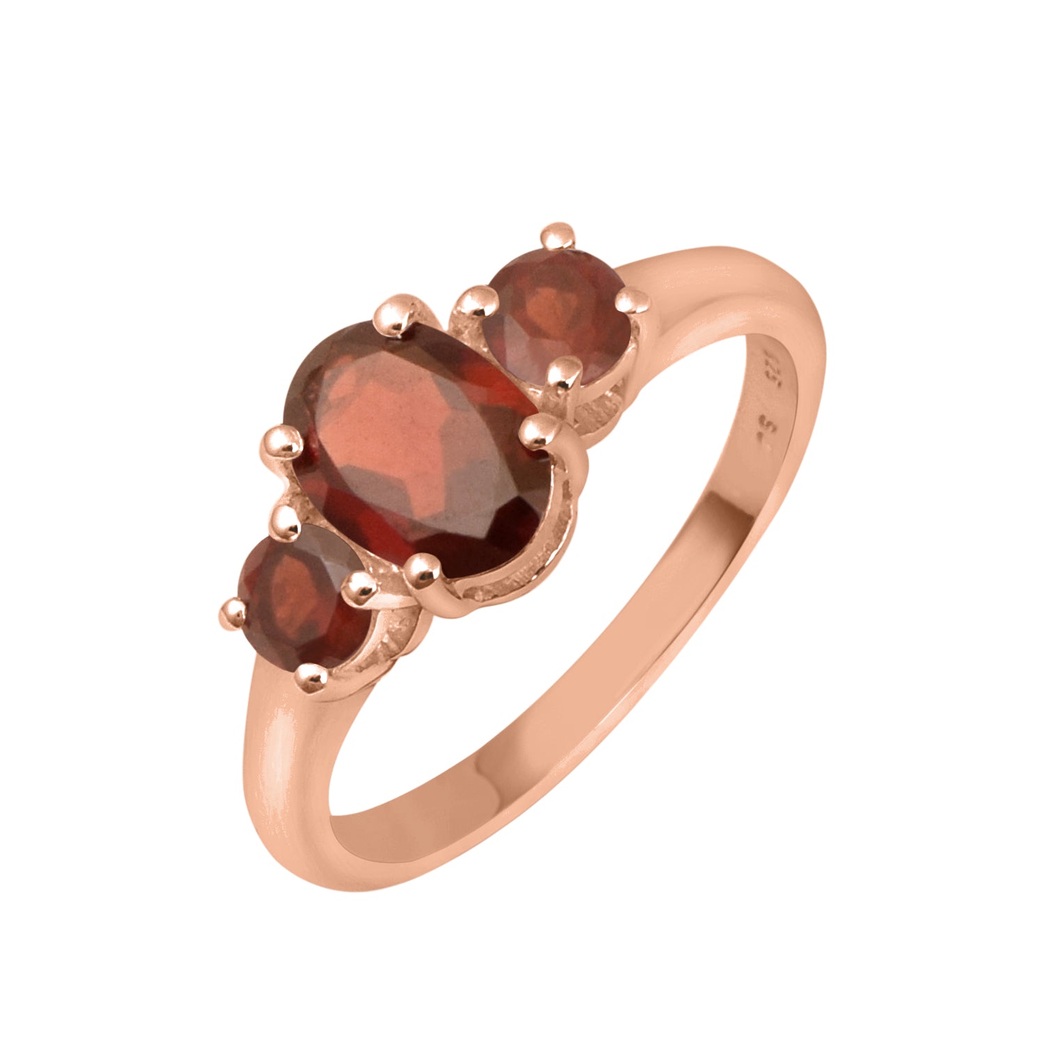 Garnet Three-Stone Ring -Sterling Silver