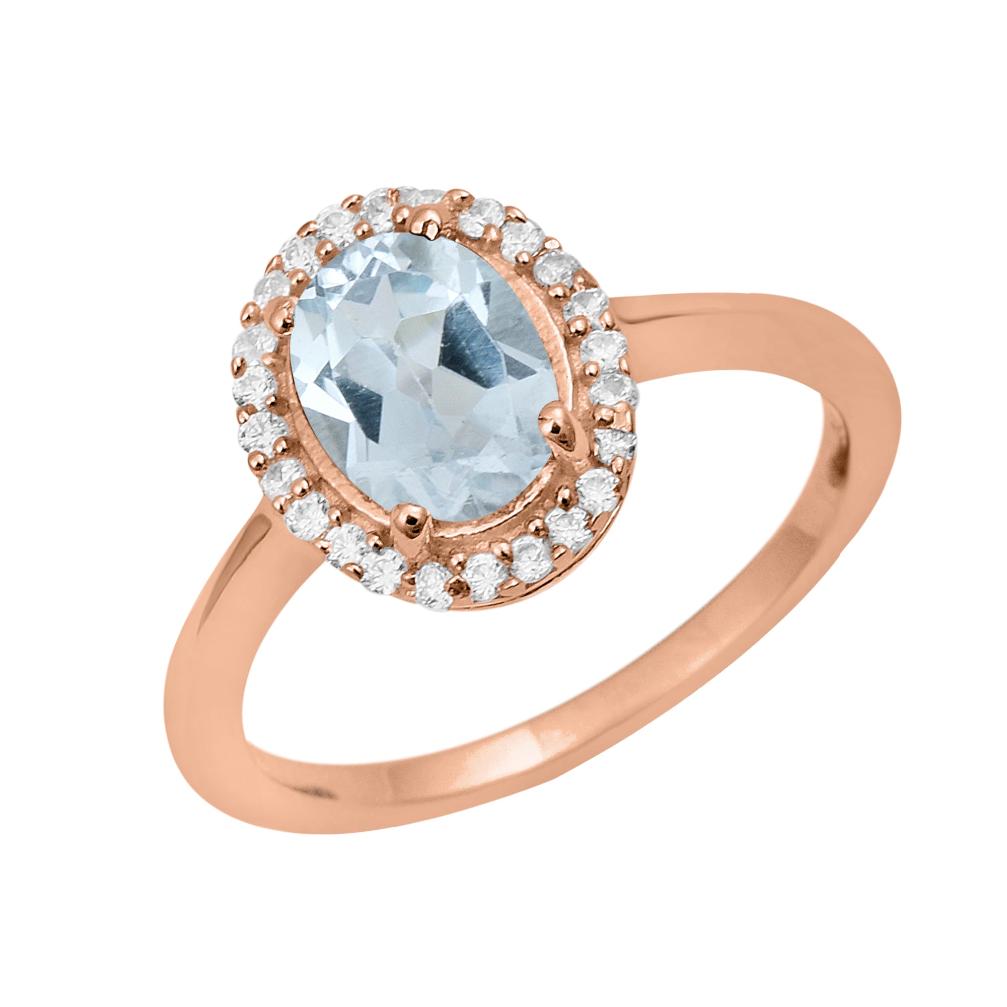 Aquamarine Oval Solitaire Halo Ring - Sterling Silver