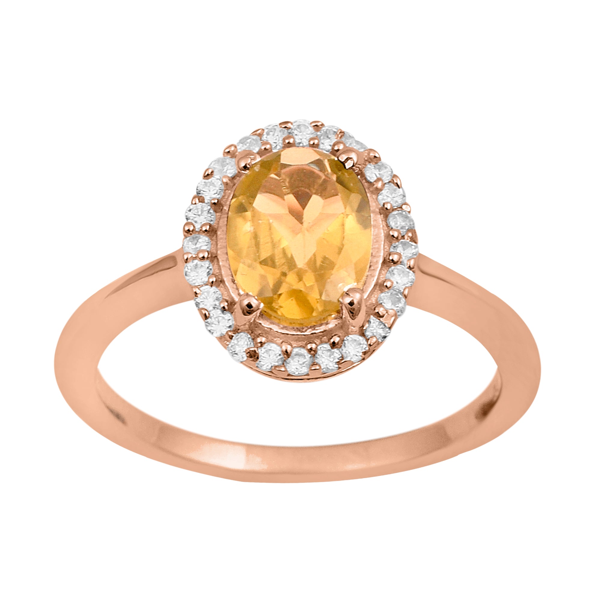 Citrine Oval Solitaire Halo Ring - Sterling Silver