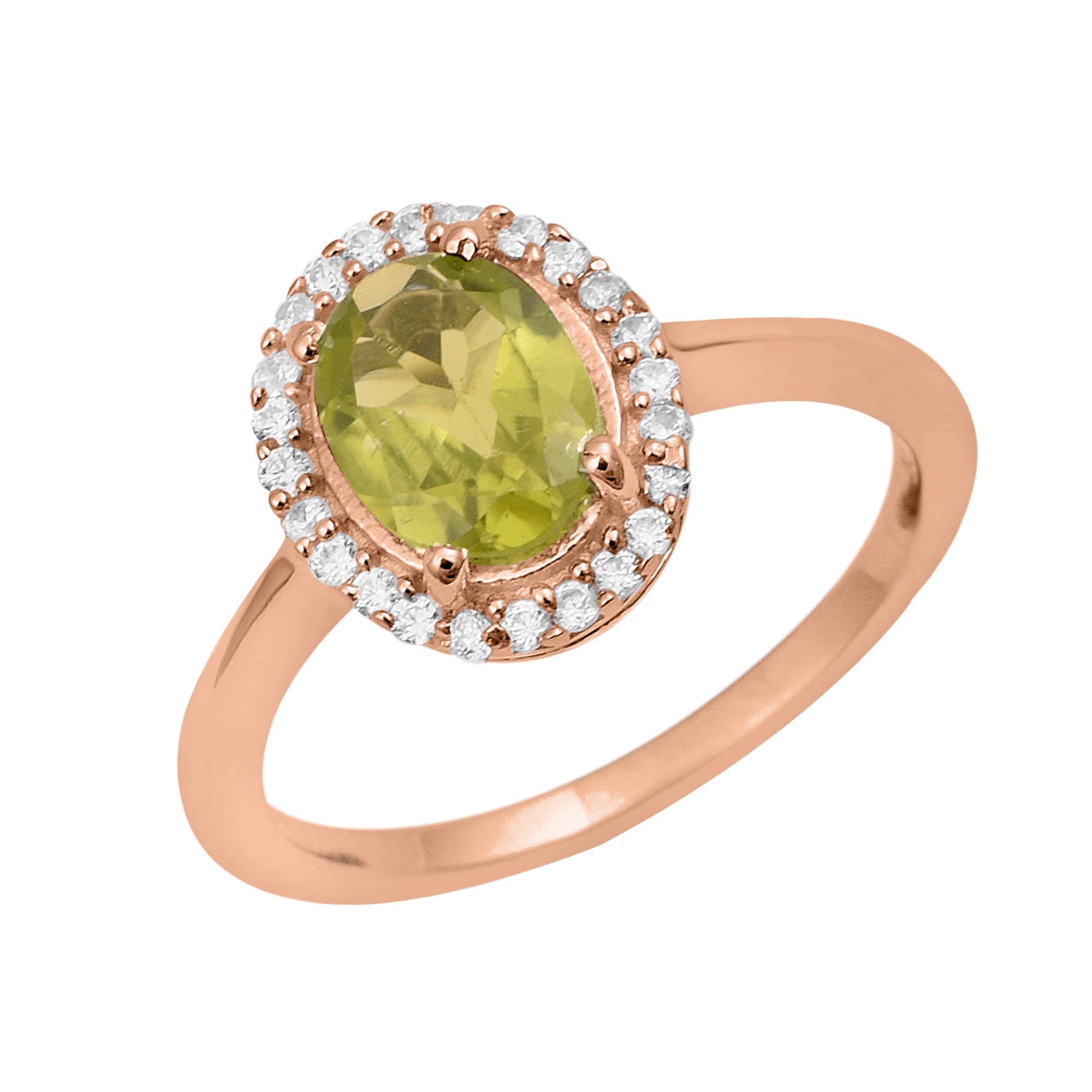 Peridot Oval Solitaire Halo Ring - Sterling Silver