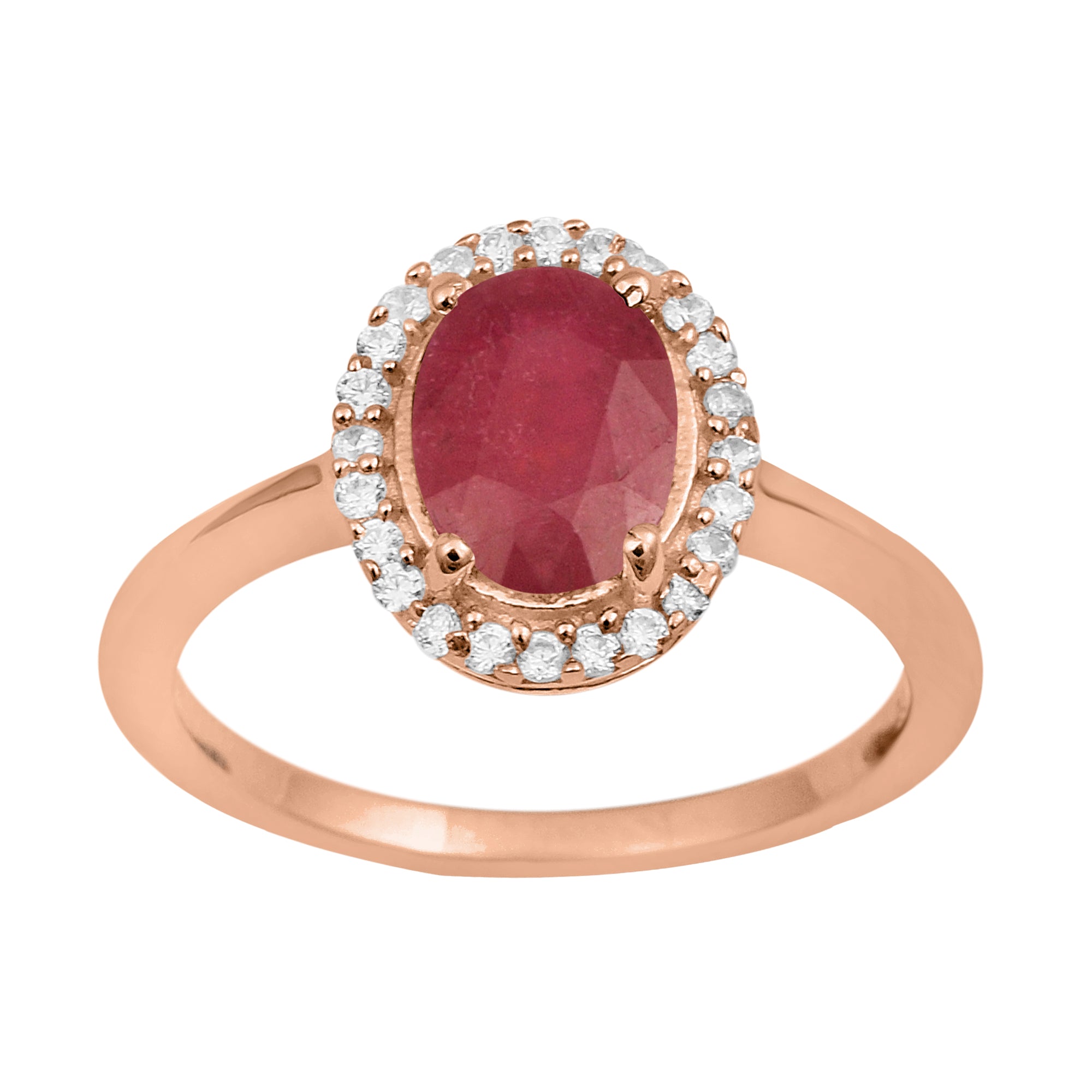 Ruby Oval Solitaire Halo Ring - Sterling Silver