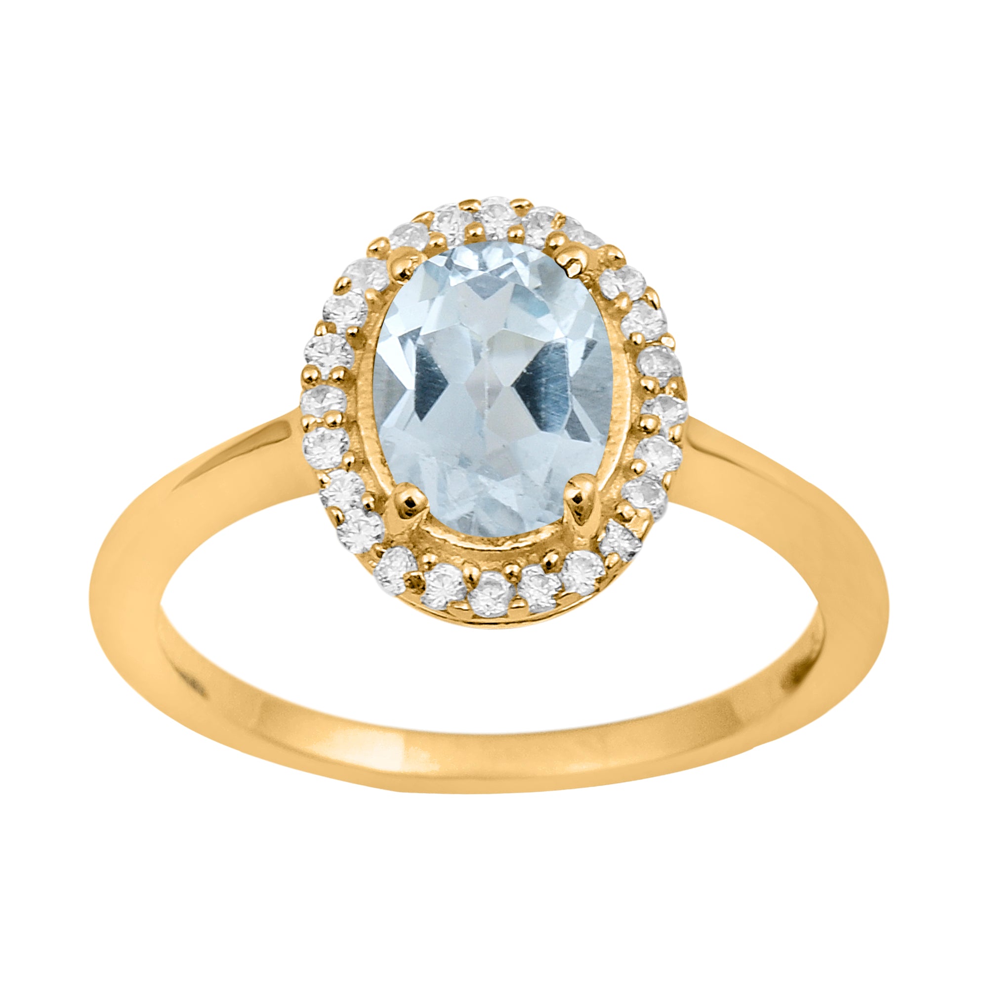 Aquamarine Oval Solitaire Halo Ring - Sterling Silver