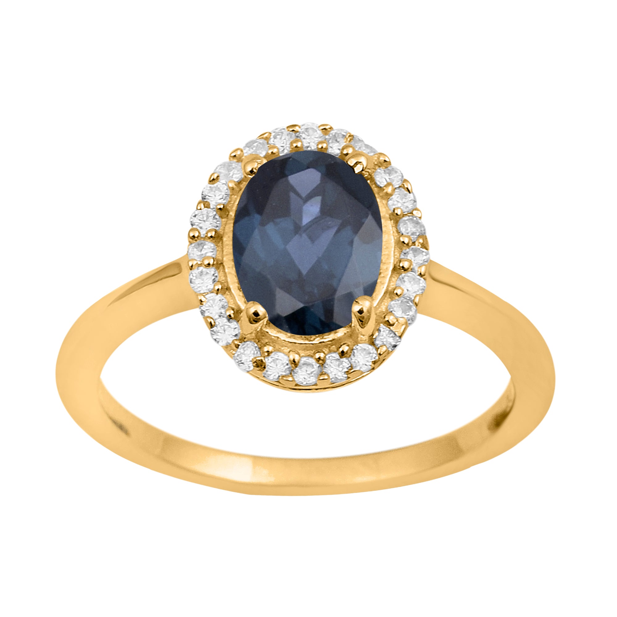 Blue Sapphire Oval Solitaire Halo Ring - Sterling Silver