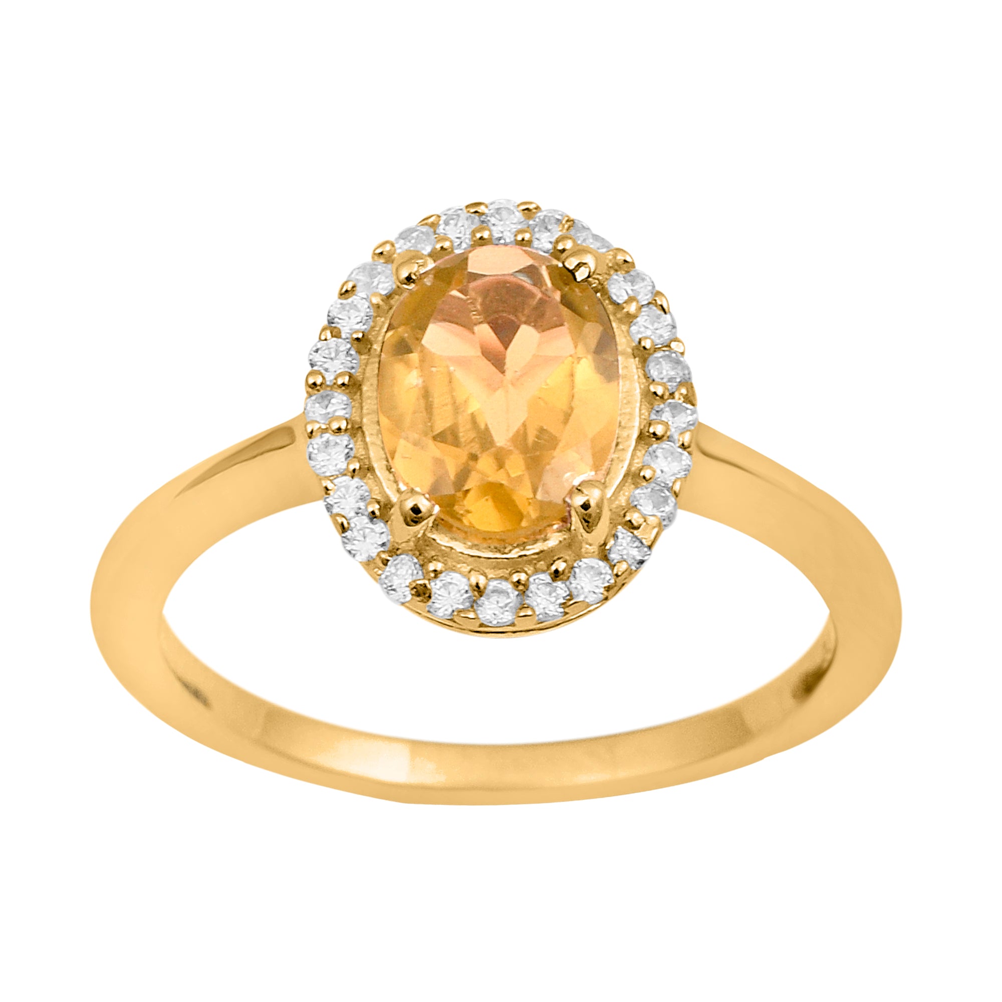 Citrine Oval Solitaire Halo Ring - Sterling Silver