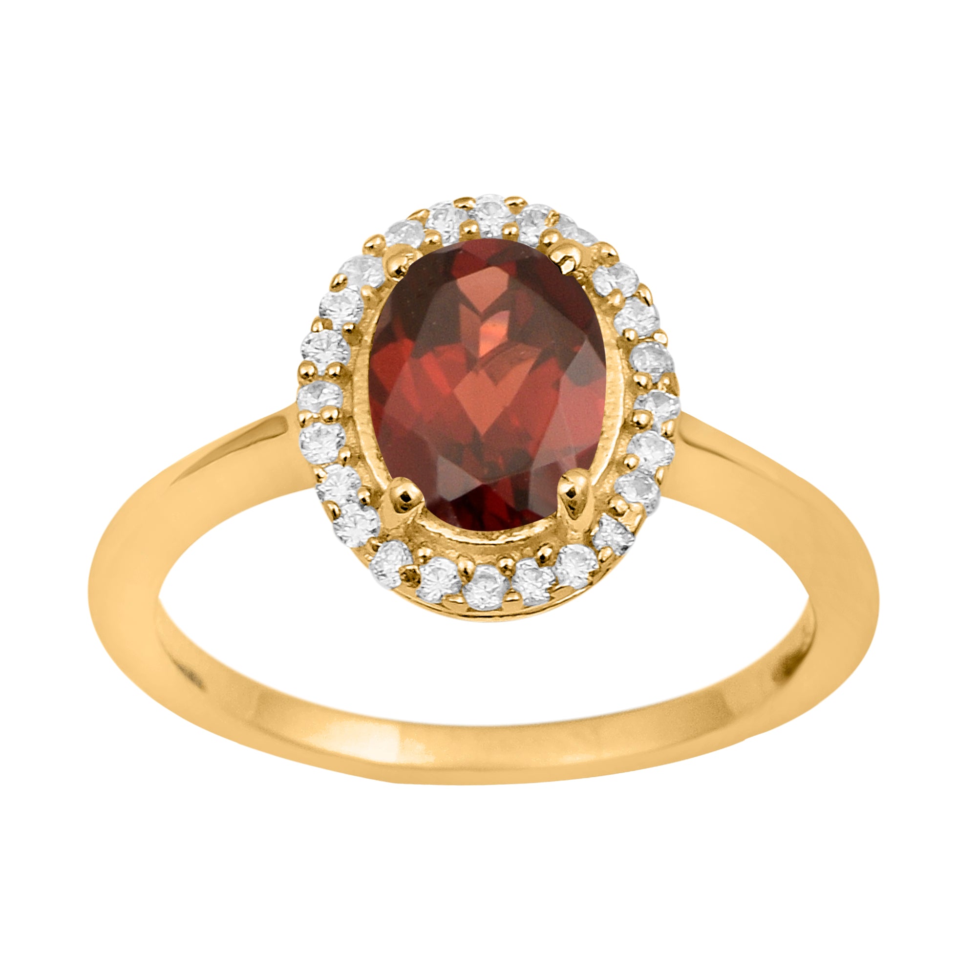Garnet Oval Solitaire Halo Ring - Sterling Silver