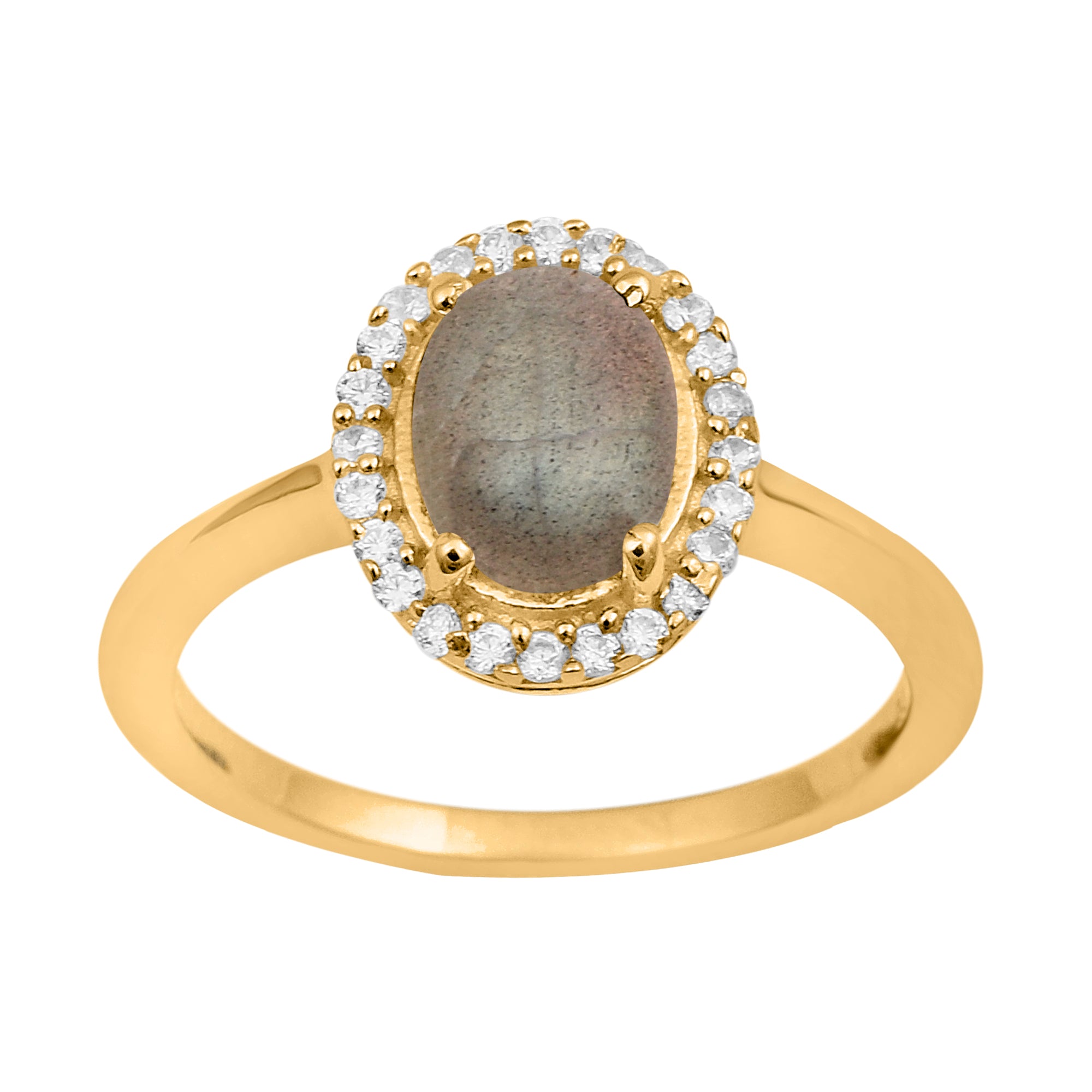 Labradorite Oval Solitaire Halo Ring - Sterling Silver