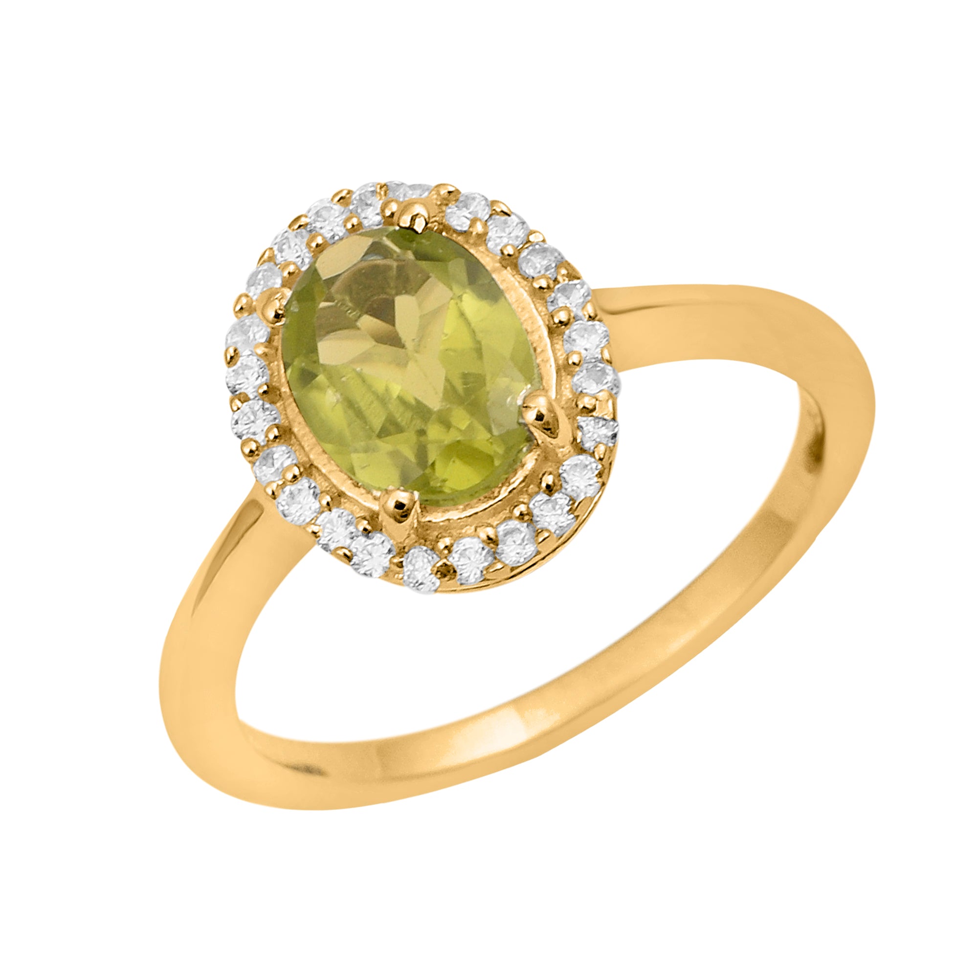 Peridot Oval Solitaire Halo Ring - Sterling Silver