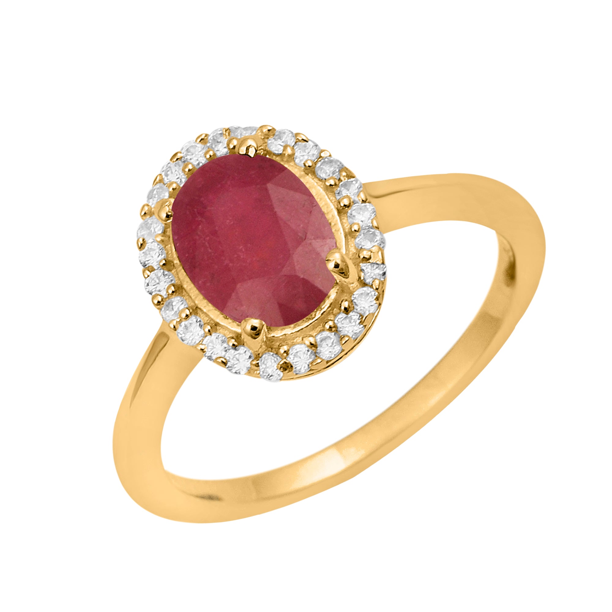 Ruby Oval Solitaire Halo Ring - Sterling Silver